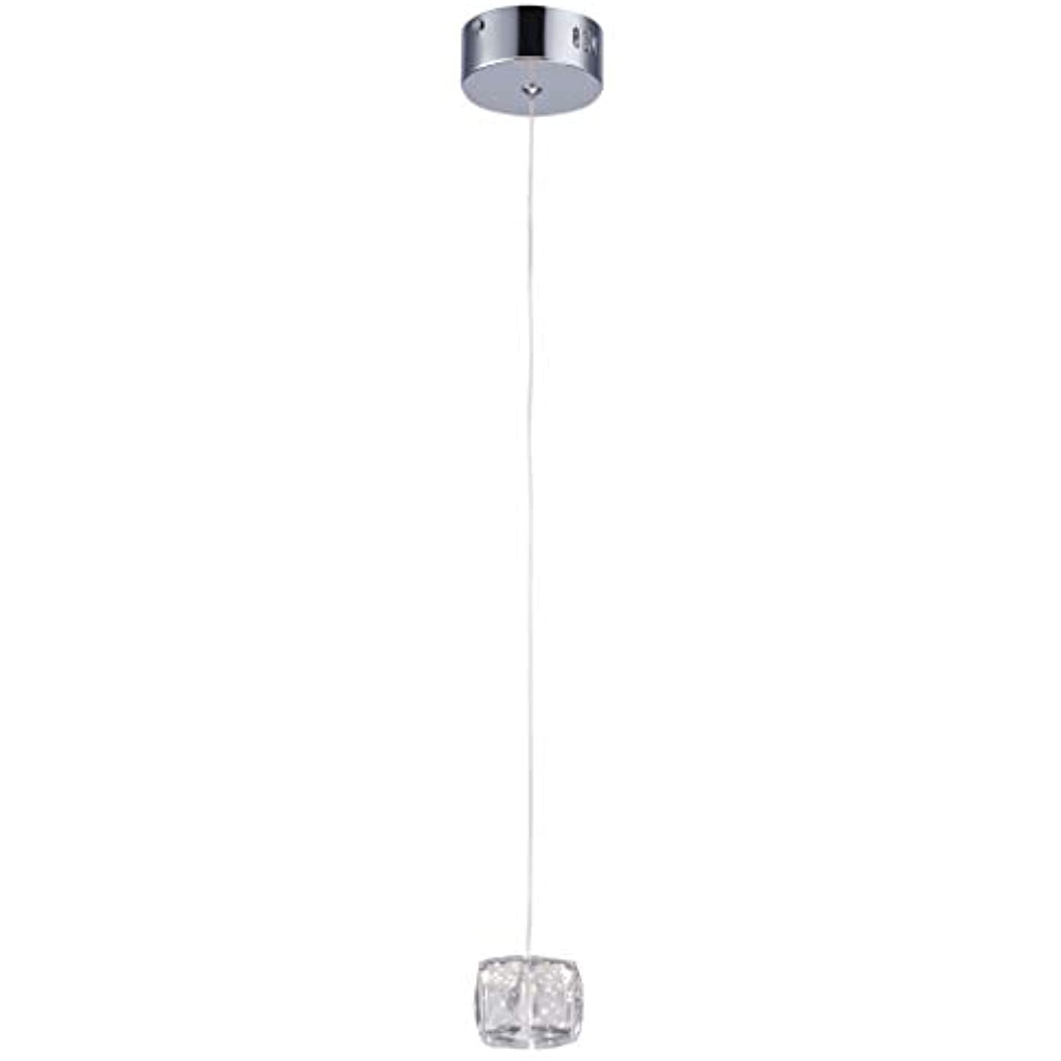 LED Crystal Mini Pendant Light with Chrome Stainless Steel Frame - Elegant Ceiling Lighting for Kitchen Island, Dining Room & Bedroom Decor