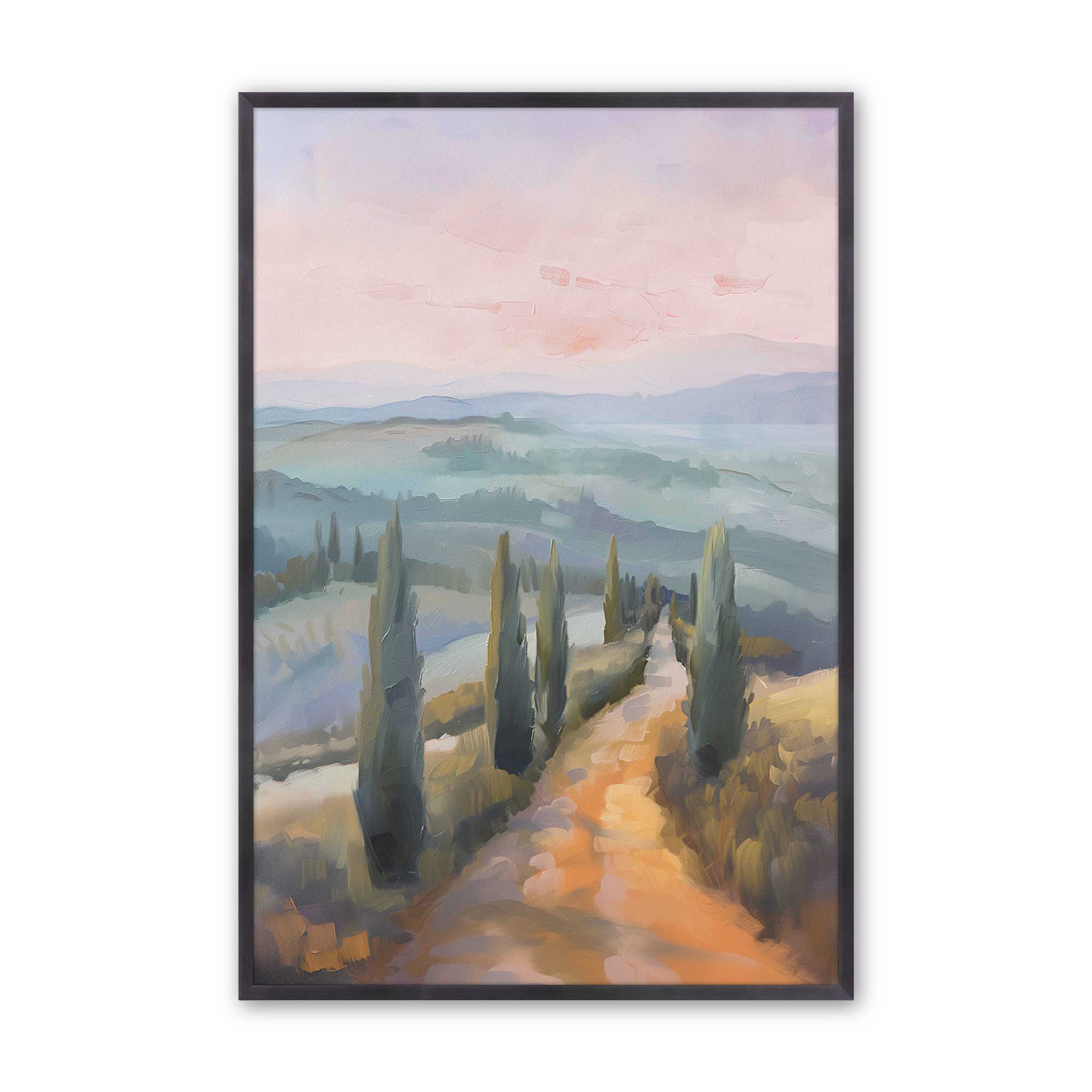 Tuscany Sunset Landscape Art Print - Dusk's Glow v3 Wall Decor for Living Room, Bedroom & Office