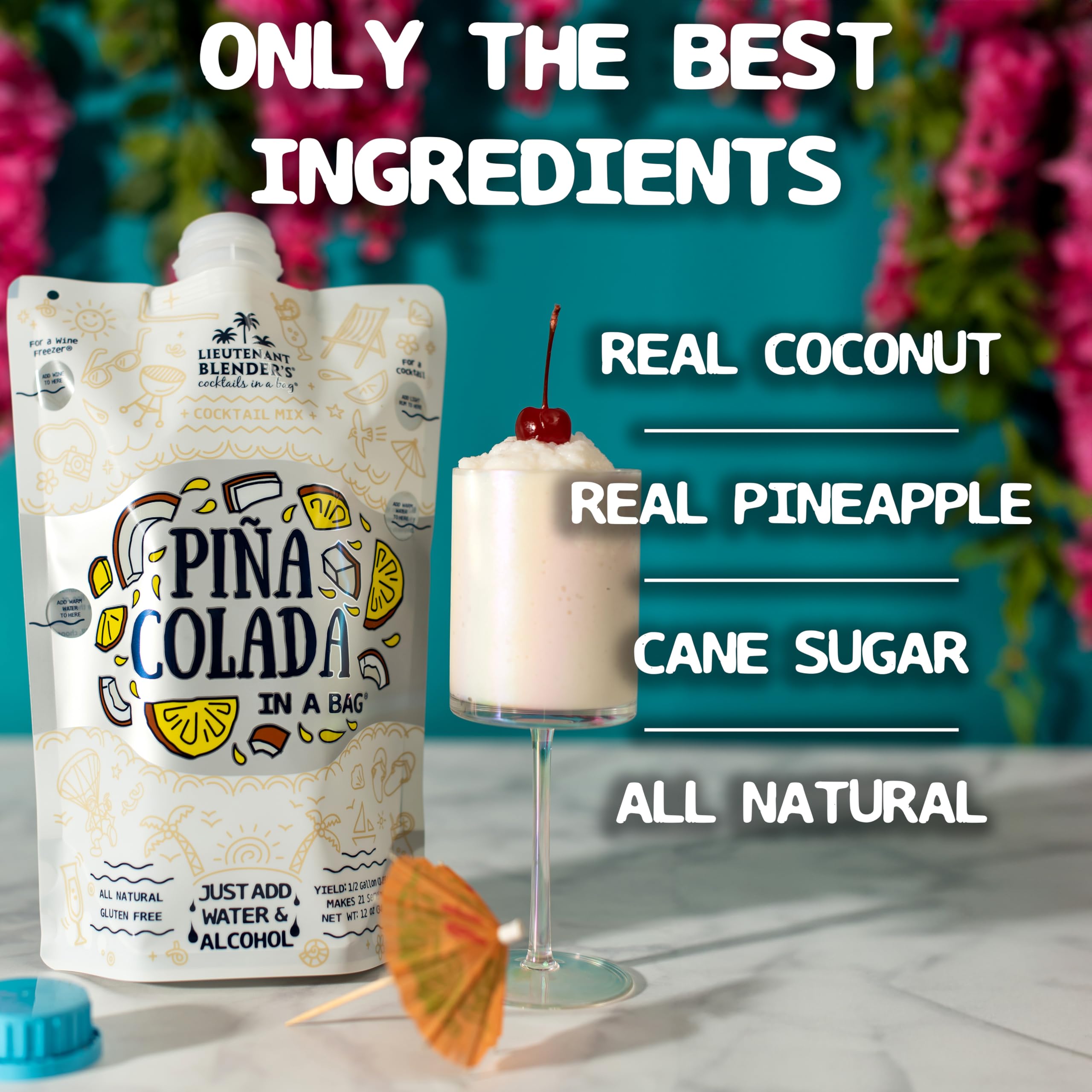 Lt. Blender's Pina Colada Drink Mix - 1/2 Gallon Slushie Cocktail Mix (Pack of 4) - Perfect for Parties, Poolside Relaxation & Summer Cocktails