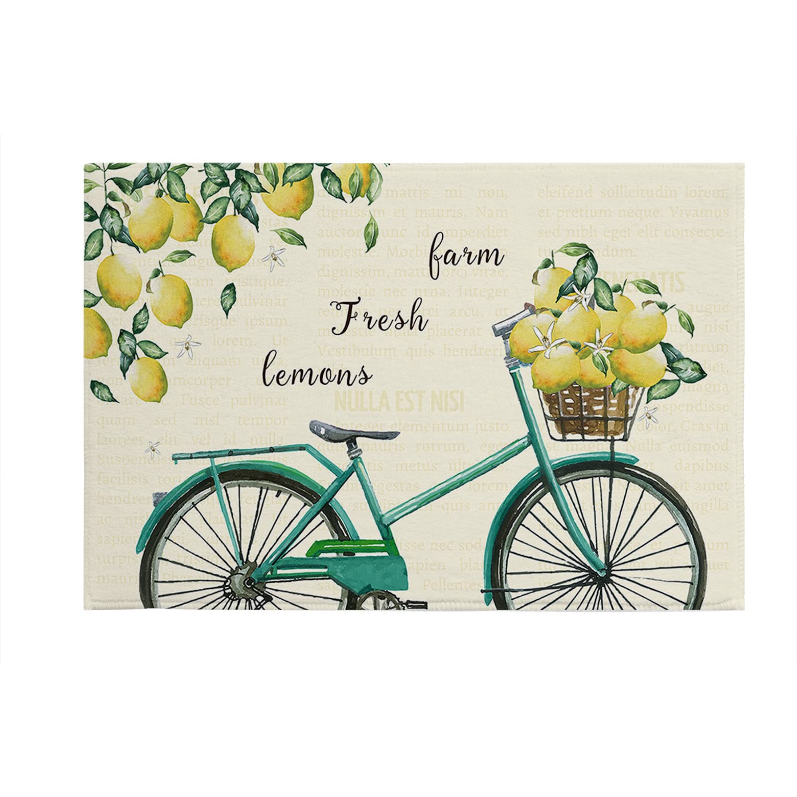 Non-Slip Fluffy Plush Bathroom Rugs - Soft Absorbent Lemon Bicycle Summer Doormat for Bathroom, Bedroom & Indoor Front Door - Yellow Green Cozy Entrance Mat (16x24 Inches) - Perfect for Bathroom Safety, Bedroom Comfort & Welcoming Home Decor