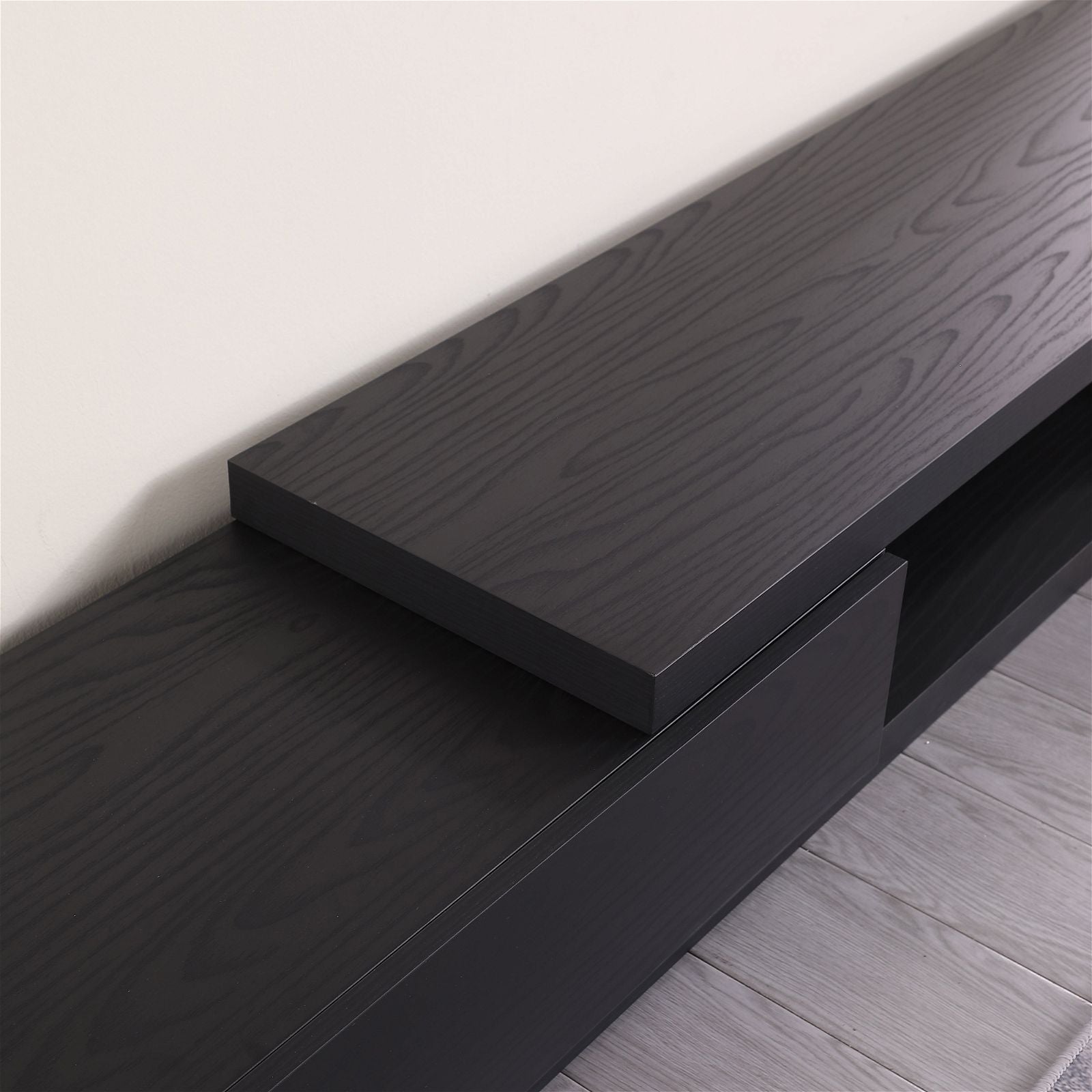 Criterion Coventry Extendable TV Stand 279cm - Black Oak Entertainment Center for Living Room, Home Theater & Media Storage
