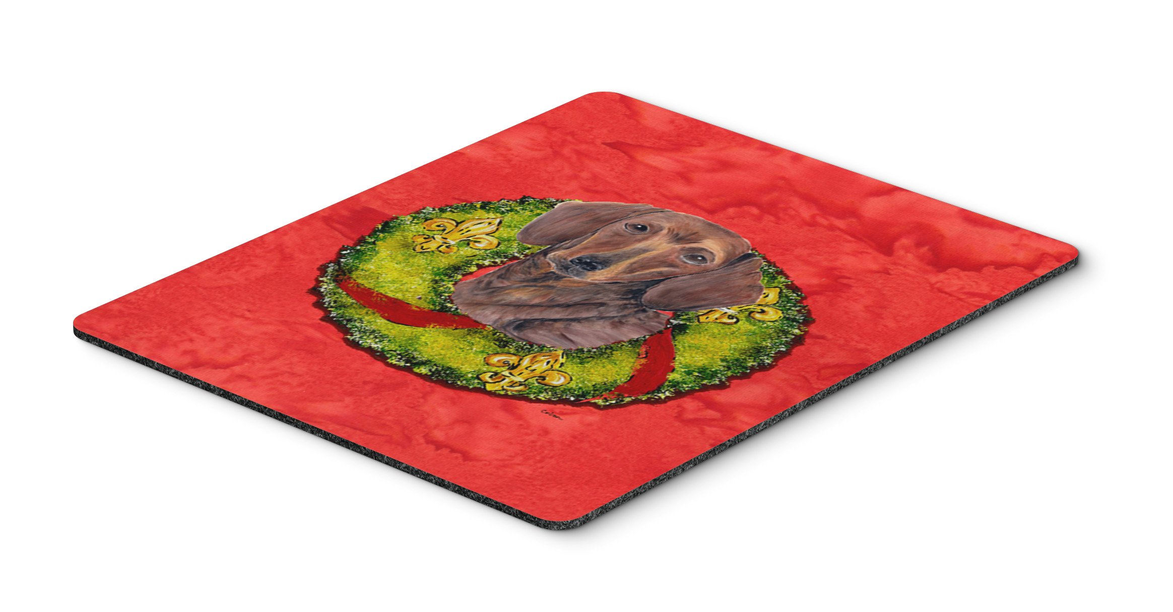 Dachshund Christmas Wreath Mouse Pad & Hot Pad - Washable Large Mouse Mat for Home Office, Gaming, Computer & Laptop - Perfect Holiday Gift for Dog Lovers (SC9105MP)