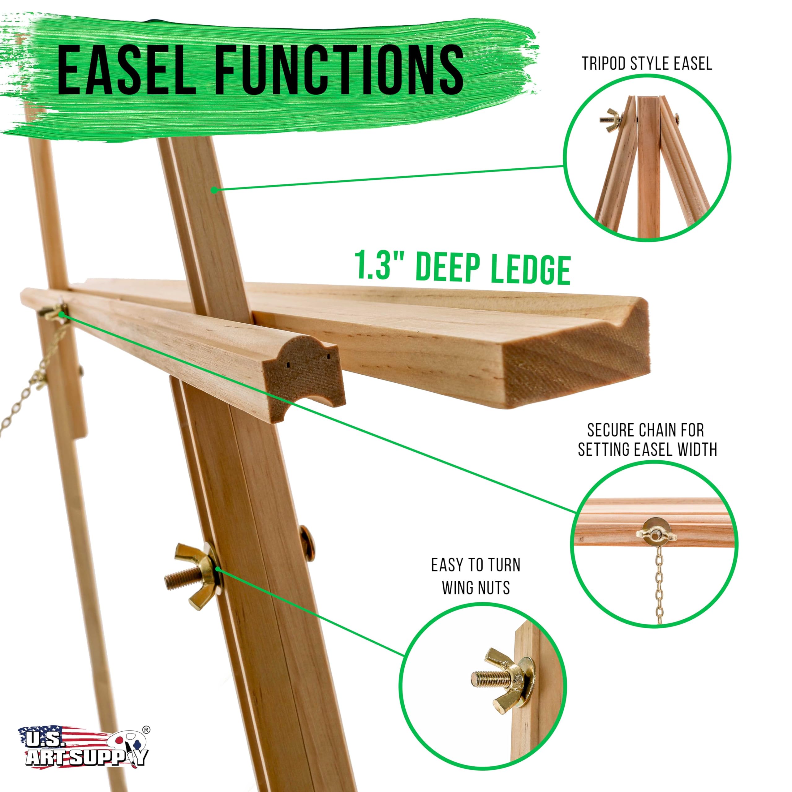U.S. Art Supply 4-Pack 64 Inch Adjustable Wooden Easel Stand Tripods - A-Frame Display for Painting, Drawing, Canvas, Photos & Signs - Lightweight Pinewood Studio Easel with Adjustable Tray (40 Inch Canvas Capacity) - Perfect for Artists, Classrooms & Home Studios