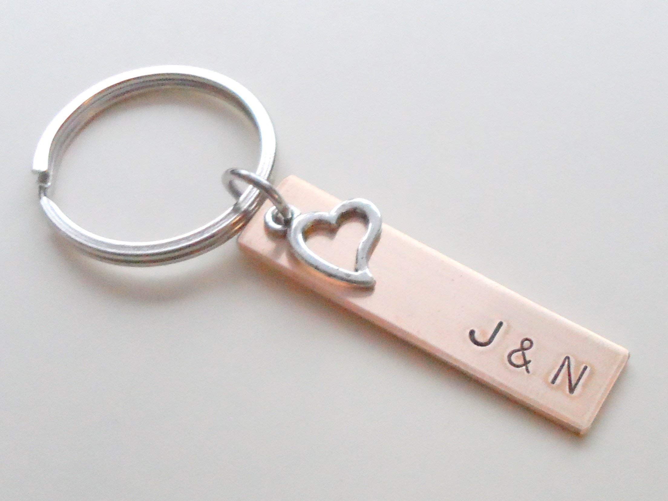 Personalized Bronze Keychain with Engraved Initials - Custom Couples Gift for Anniversary, Wedding, Boyfriend & Girlfriend - Perfect for Romantic Gifts, Travel Accessories & Everyday Carry