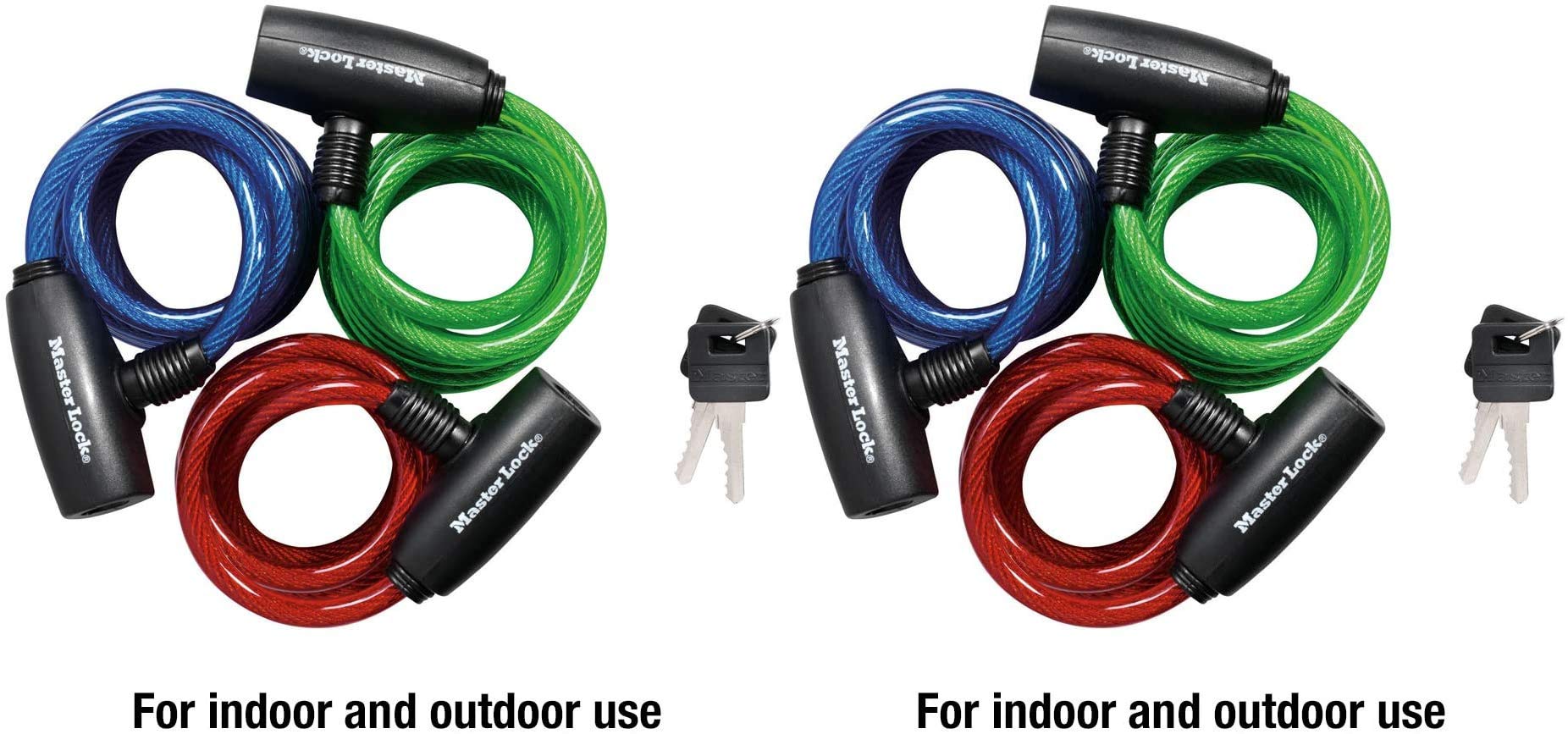 Master Lock 8127TRI Keyed Bike Lock - 2 Pack or 3 Pack Options in Blue, Green, Red Colors | Secure Bicycle, Scooter, Motorcycle | Perfect for Commuting, Campus, Urban Cycling