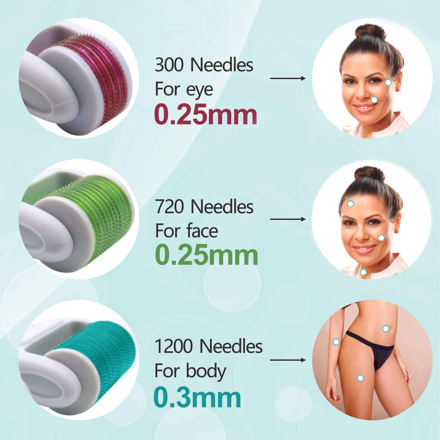 Angel Kiss 4-in-1 Titanium Derma Roller Kit for Face & Body - 0.25mm (300/720 Needles) & 0.3mm (1200 Needles) Microneedling Roller for Microdermabrasion - Skin Care Treatment for Men & Women - Perfect for Anti-Aging, Acne Scars & Hair Growth