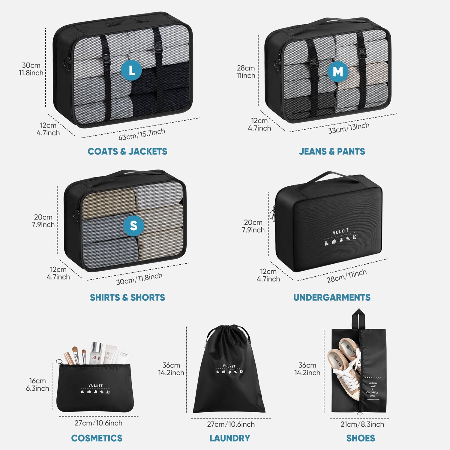 7PCS Waterproof Travel Packing Cubes Set - Luggage Organizers for Suitcase & Backpack | Perfect for Business Trips, Vacations & Camping Gear Organization