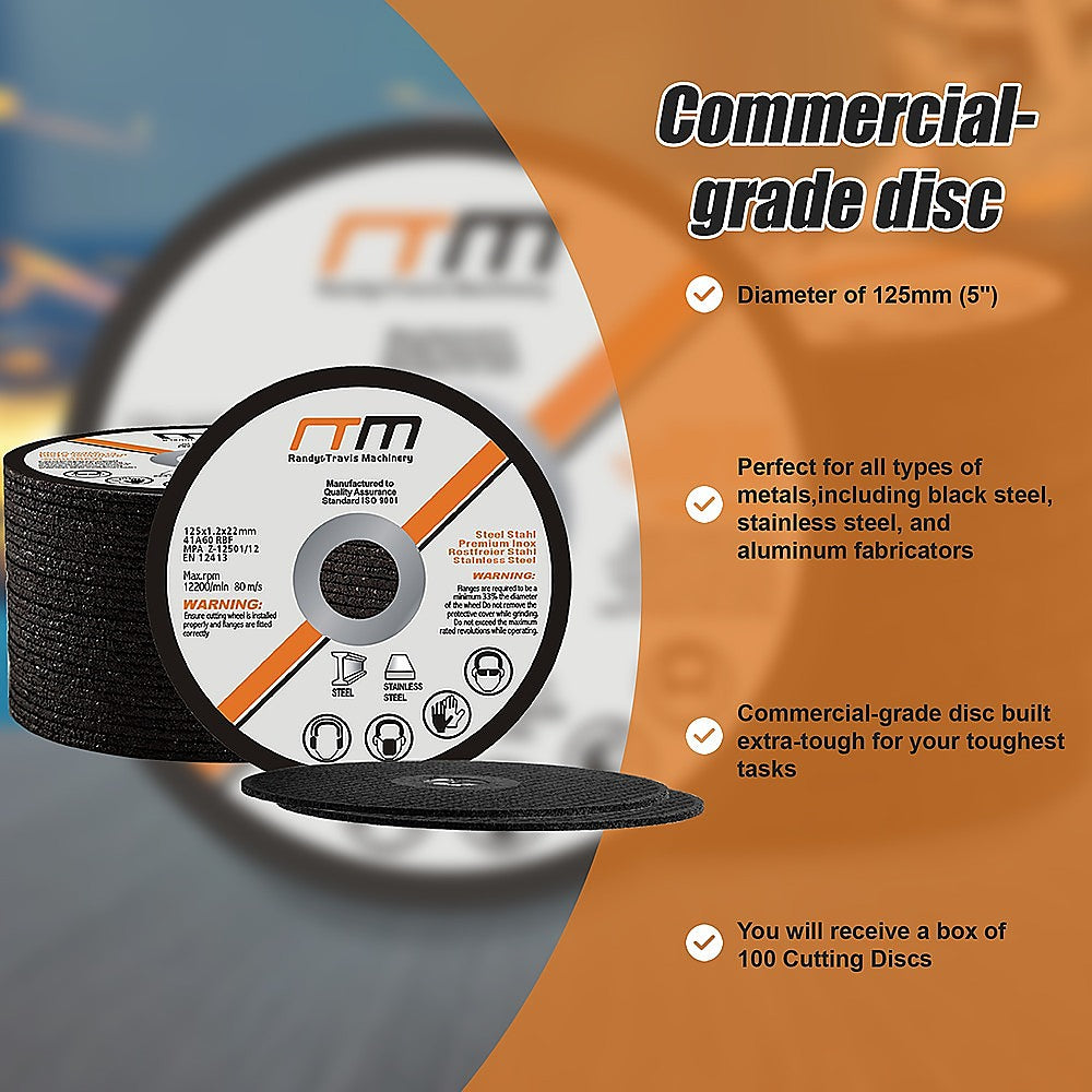 125mm 5-Inch Cutting Disc Wheel for Angle Grinder - 100 Pack | Metal & Concrete Cutting | Perfect for DIY Projects, Construction, and Metalworking