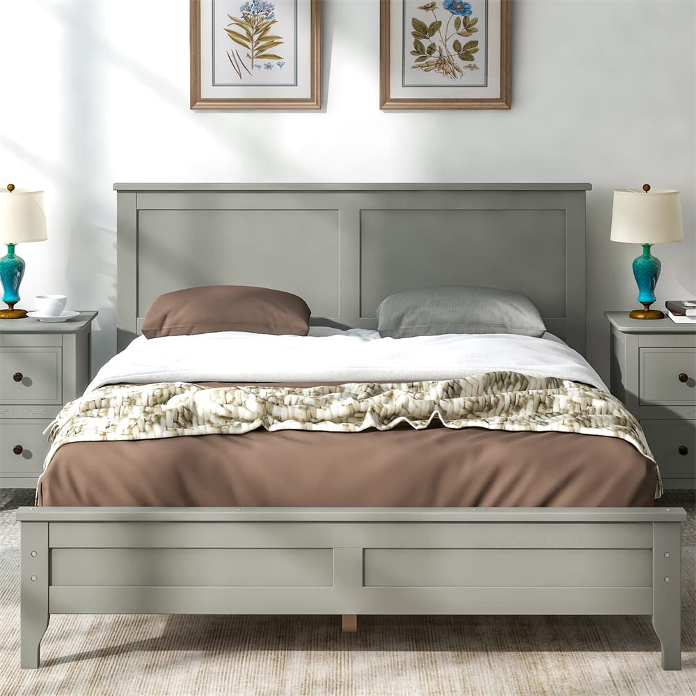 Solid Wood Platform Bed Frame with Headboard - Under-Bed Storage, No Box Spring Needed - Perfect for Small Spaces & Guest Rooms