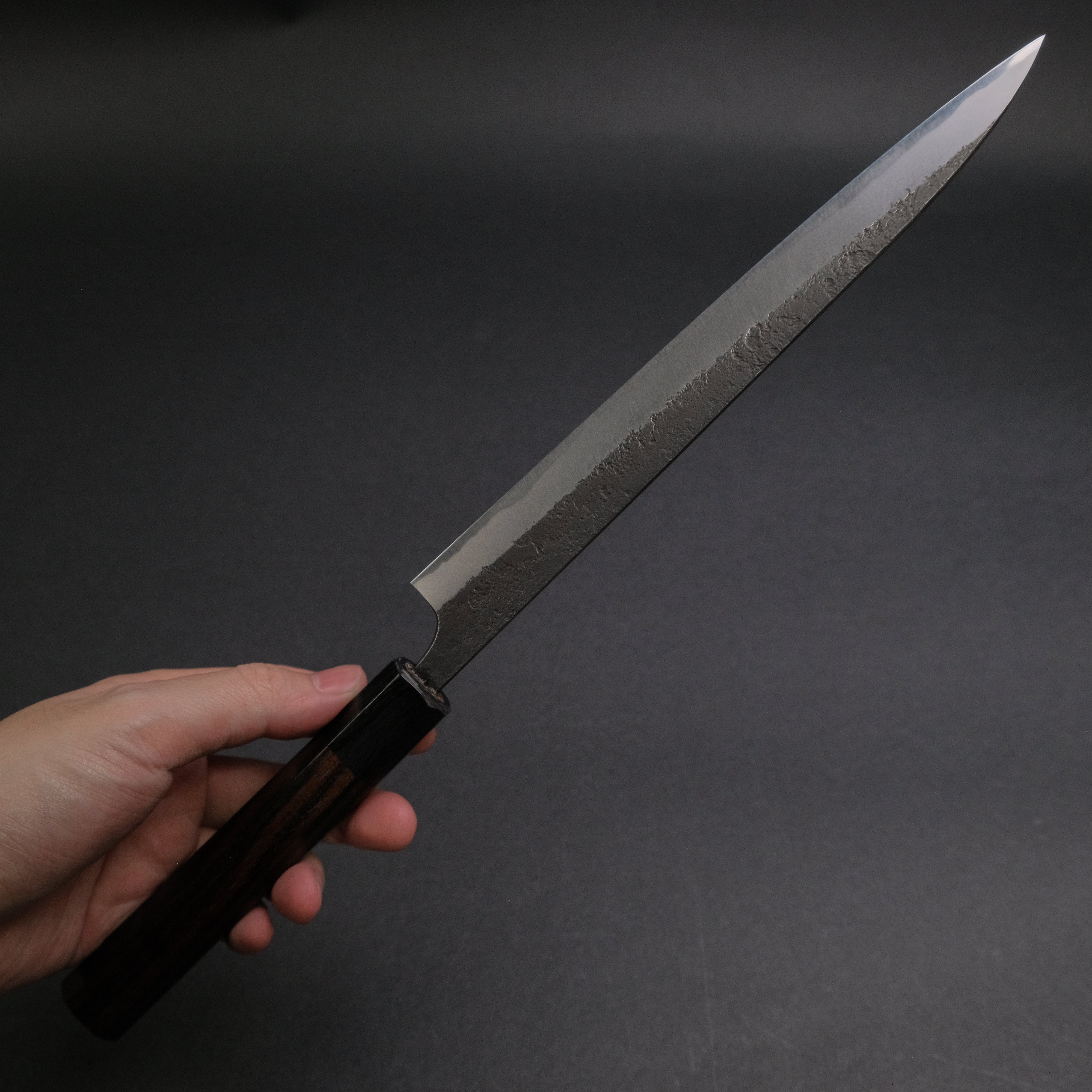 Akifusa Wakui Kurouchi Nashiji Blue #2 Sujihiki 210mm Japanese Chef Knife with Ebony Handle - Premium Slicing Knife for Sushi, Meat & Fish - Professional Kitchen & Home Cooking Essential (Discounted)