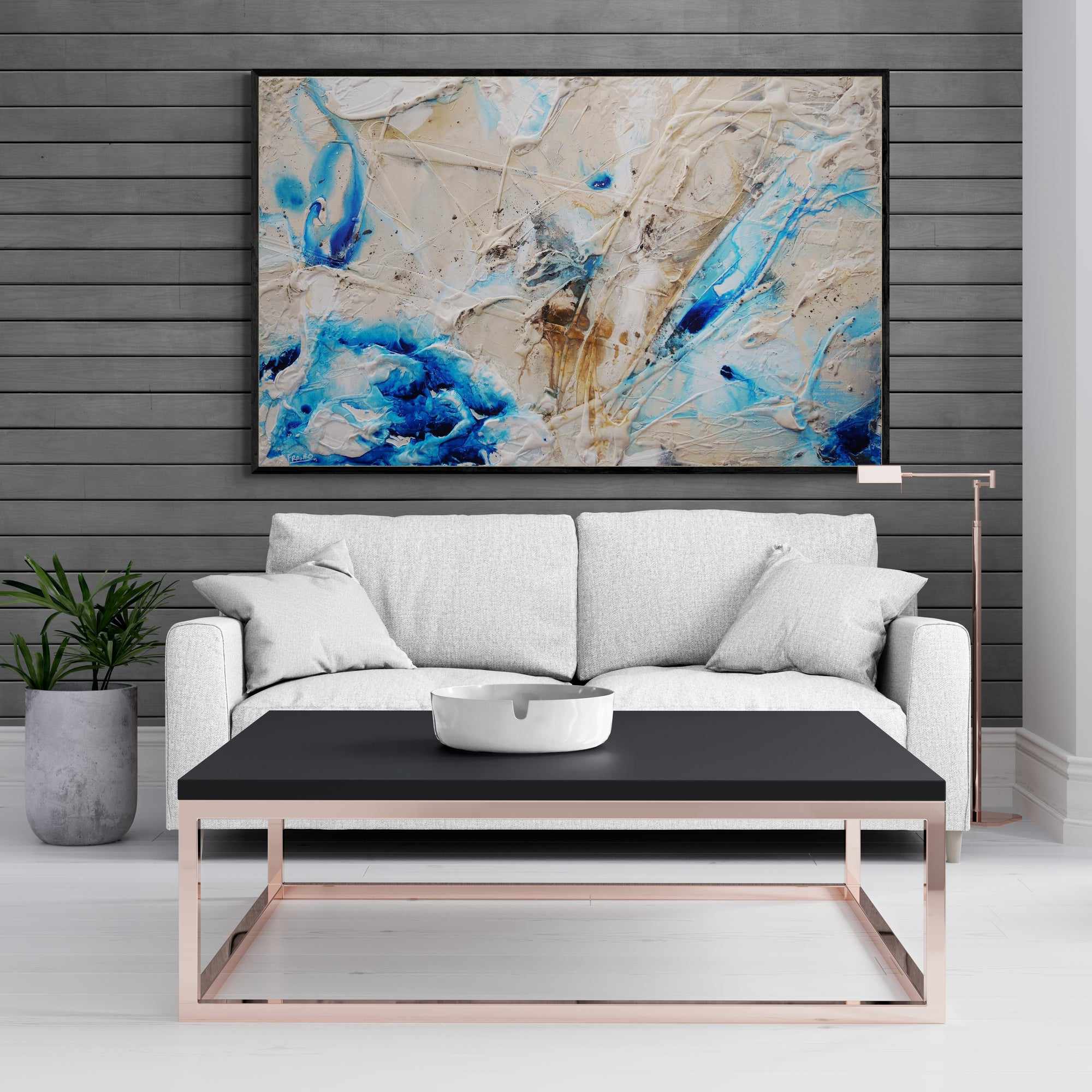 160cm x 100cm Cream Blue Textured Abstract Wall Art Painting - Modern Canvas Art for Living Room, Bedroom, Office Decor