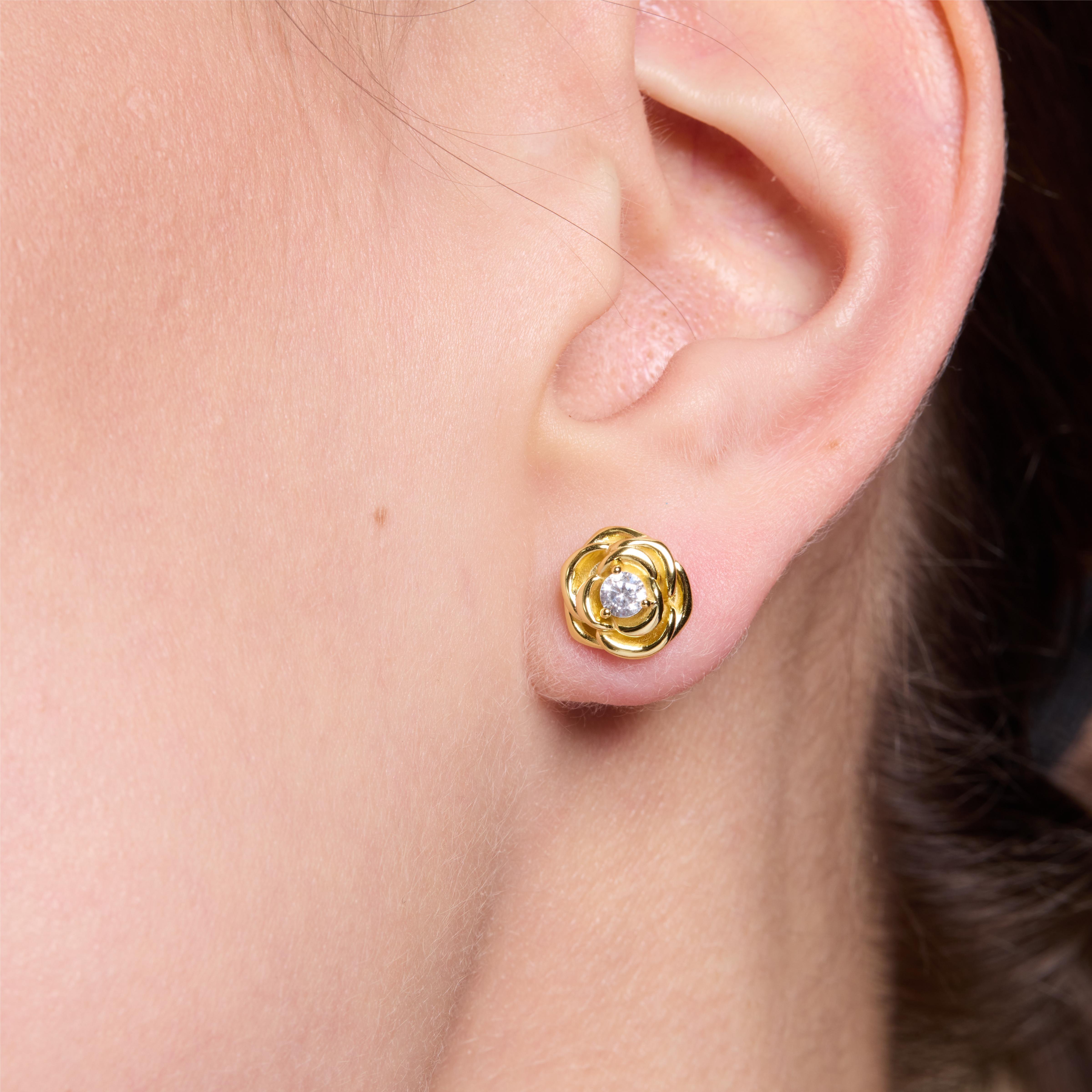 Golden Rose Stud Earrings for Women - 14K Gold Plated Floral Earrings for Daily Wear, Gift Giving & Special Occasions