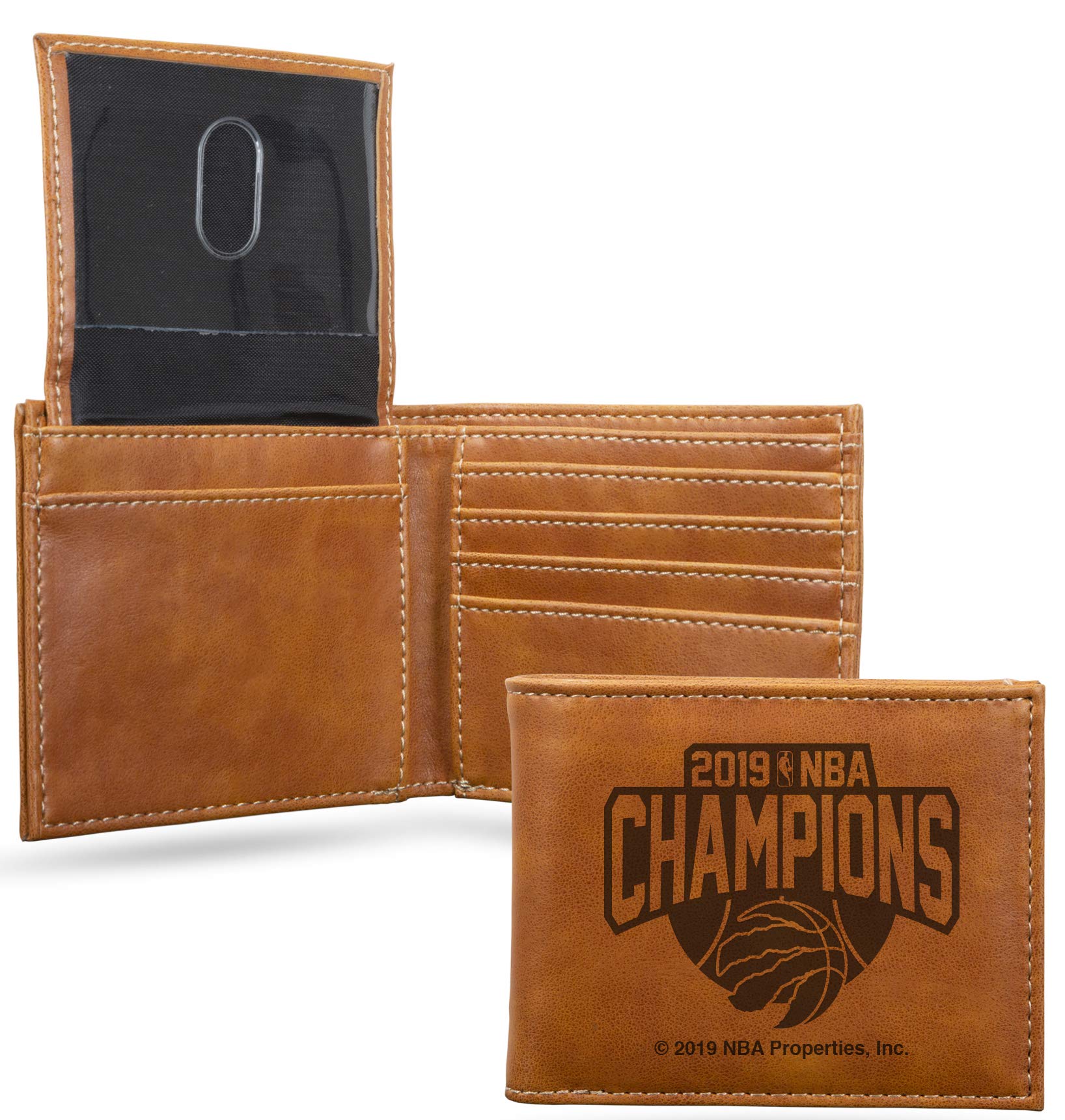 Toronto Raptors 2019 NBA Champions Genuine Faux Leather Bifold Wallet - Brown Basketball Embossed Design - Perfect for NBA Fans & Game Day Accessories
