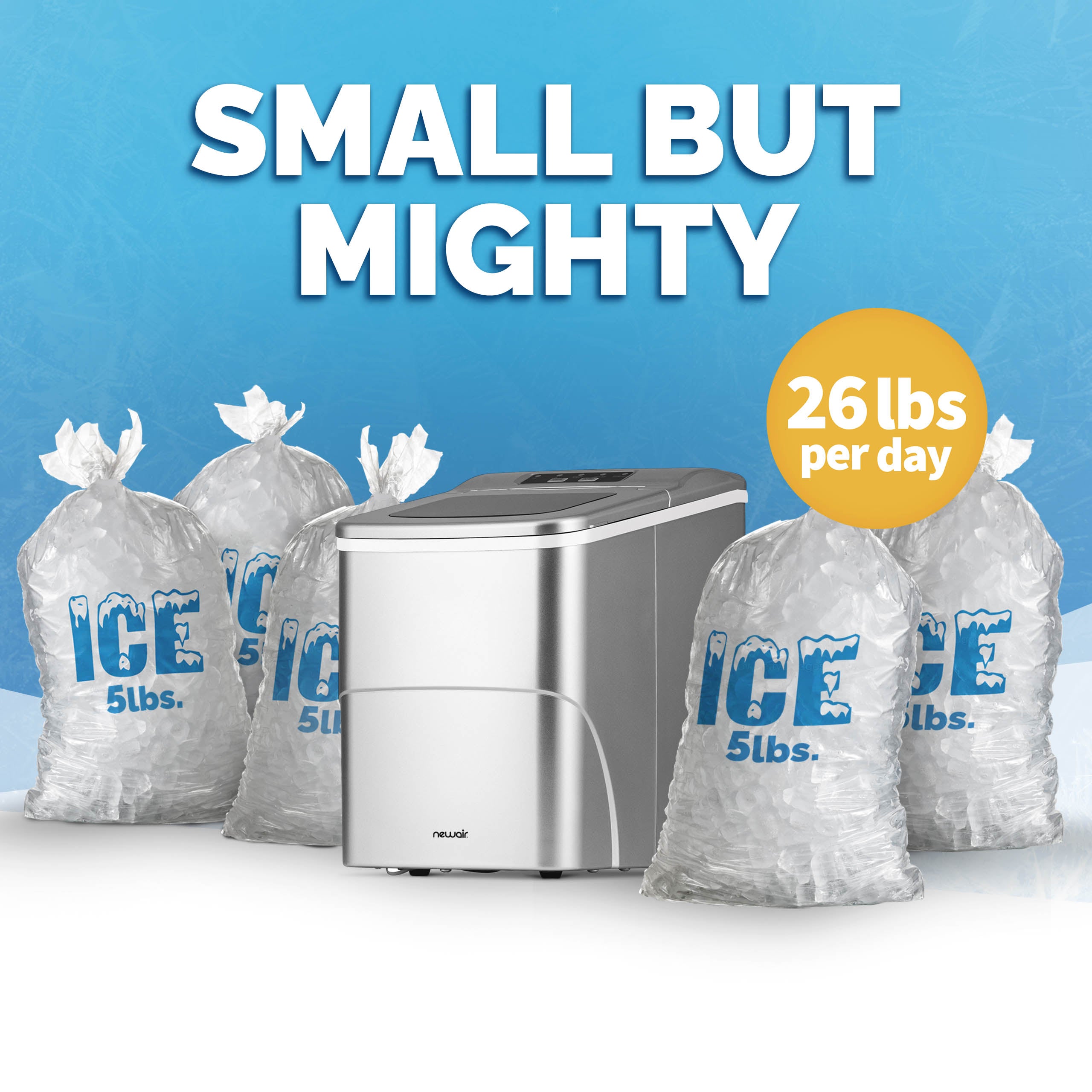 Newair® Countertop Ice Maker - 26 lbs/Day, Bullet Ice Machine, Matte Black Finish for Home, Office, or Outdoor Use