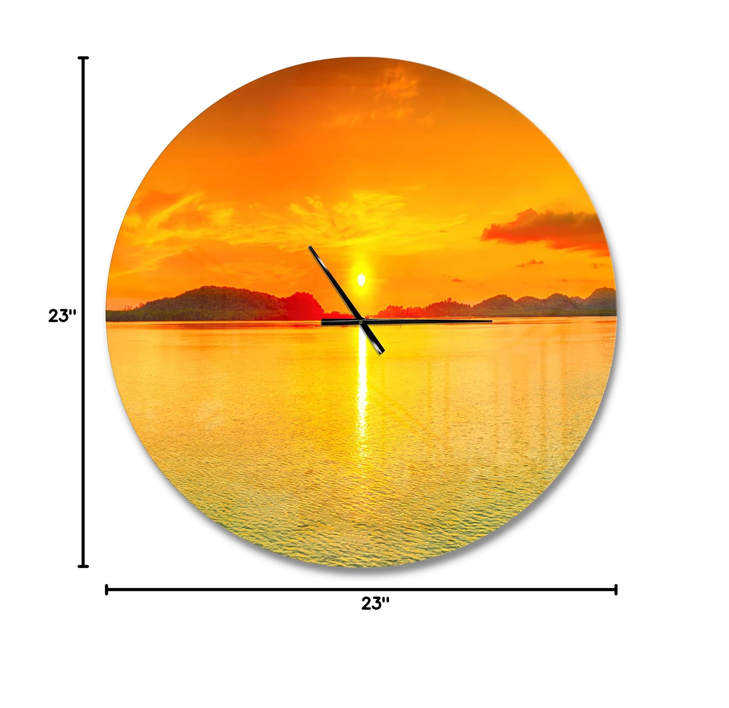 DesignQ Sunset Panorama Modern Wall Clock - Stylish Home Decor for Bedroom, Bathroom, Office & Living Room | Perfect for Home & Office Decorations