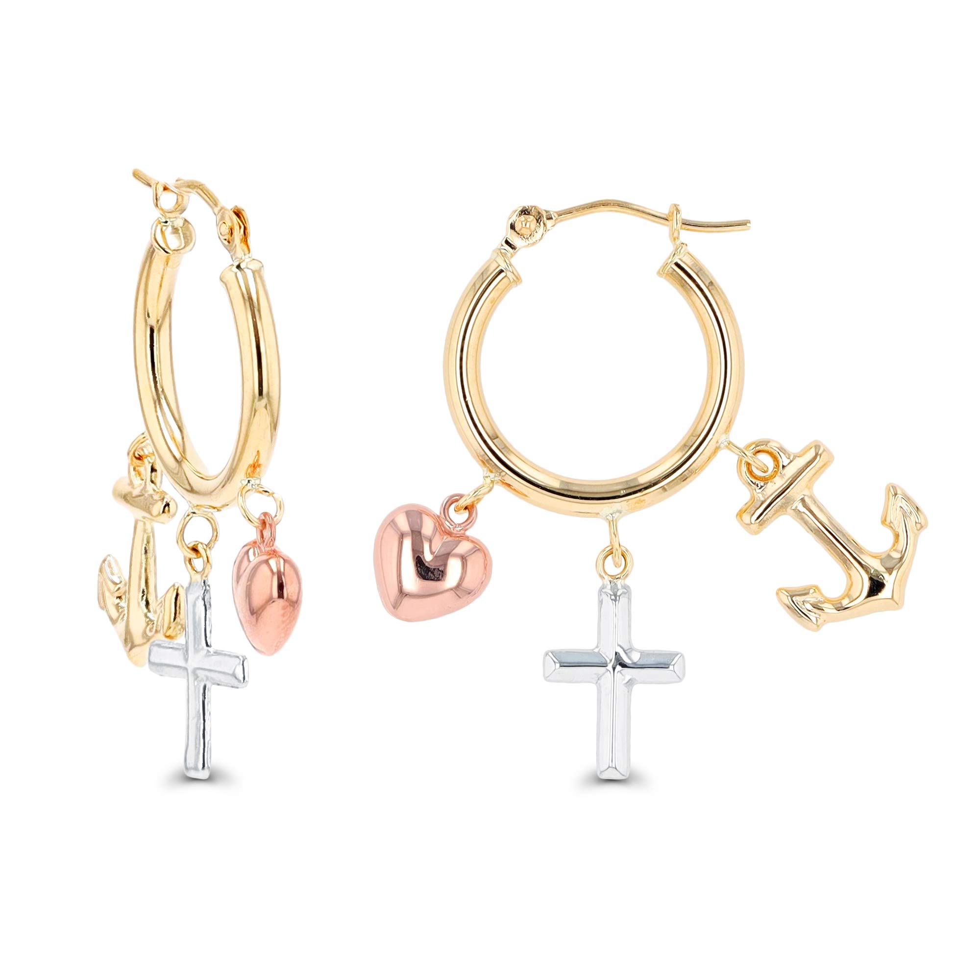 14K Solid Gold Dangling Anchor Cross Heart Hoop Earrings for Women - Hypoallergenic Sensitive Ear Jewelry (2.50x28mm) - Perfect for Everyday Wear, Gifts, and Special Occasions