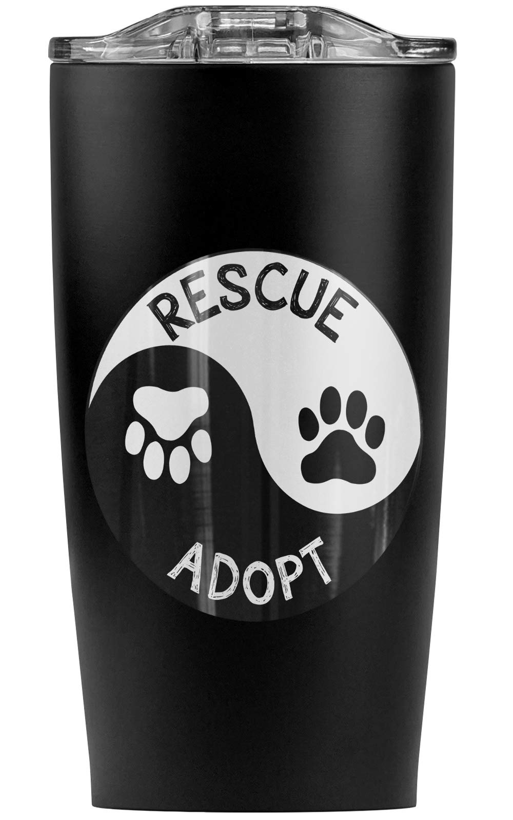 Logovision Rescue Adopt Yin Yang Paw Prints 20oz Stainless Steel Vacuum Insulated Travel Tumbler with Leakproof Sliding Lid - Double Wall Insulation for Hot & Cold Drinks | Perfect for Coffee, Tea, Water & Outdoor Activities