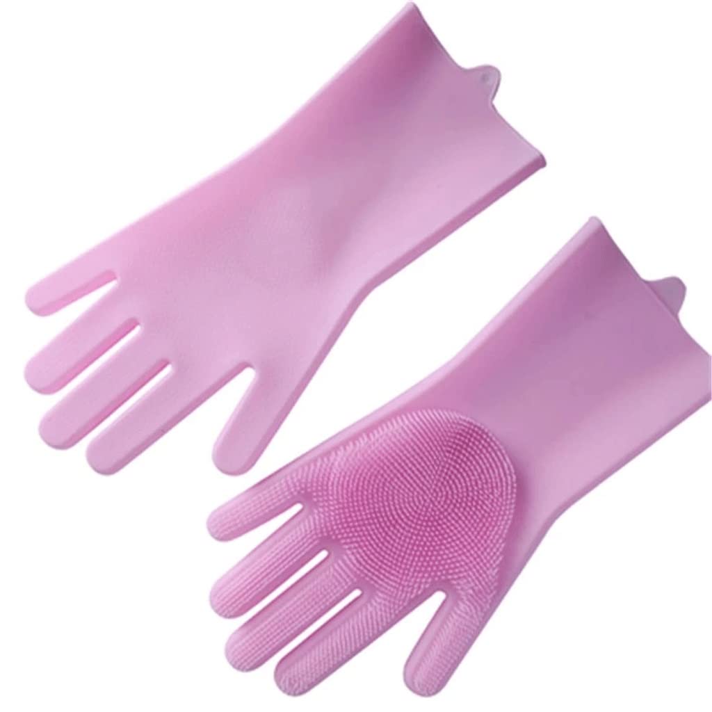 Premium Silicone Dishwashing Gloves - Reusable Kitchen Cleaning Gloves with Scrubber for Washing Dishes, Pots & Pans - Durable Household Cleaning Tools (Pink) - Perfect for Daily Kitchen Cleaning & Heavy-Duty Scrubbing