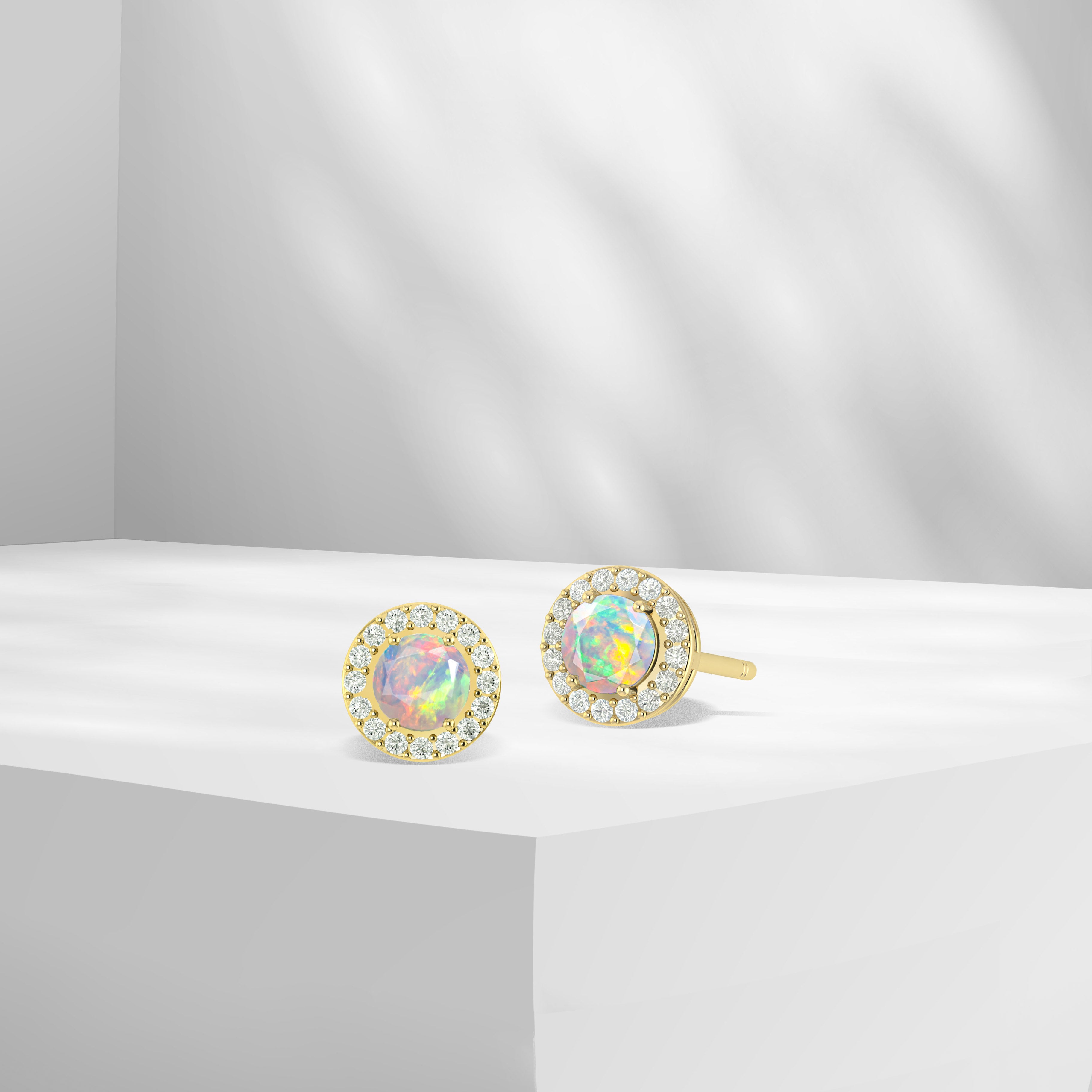 Round Multifire Opal Gemstone Stud Earrings for Women – Hypoallergenic Sterling Silver Earrings for Everyday Wear & Special Occasions