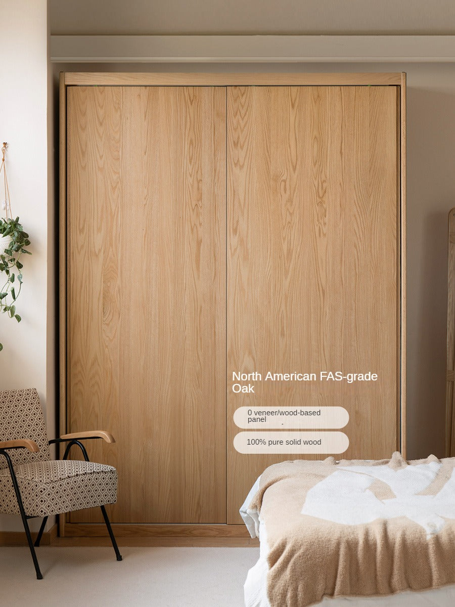 Solid Oak Wood Sliding Door Wardrobe Closet - Modern Storage Solution for Bedroom, Living Room & Office