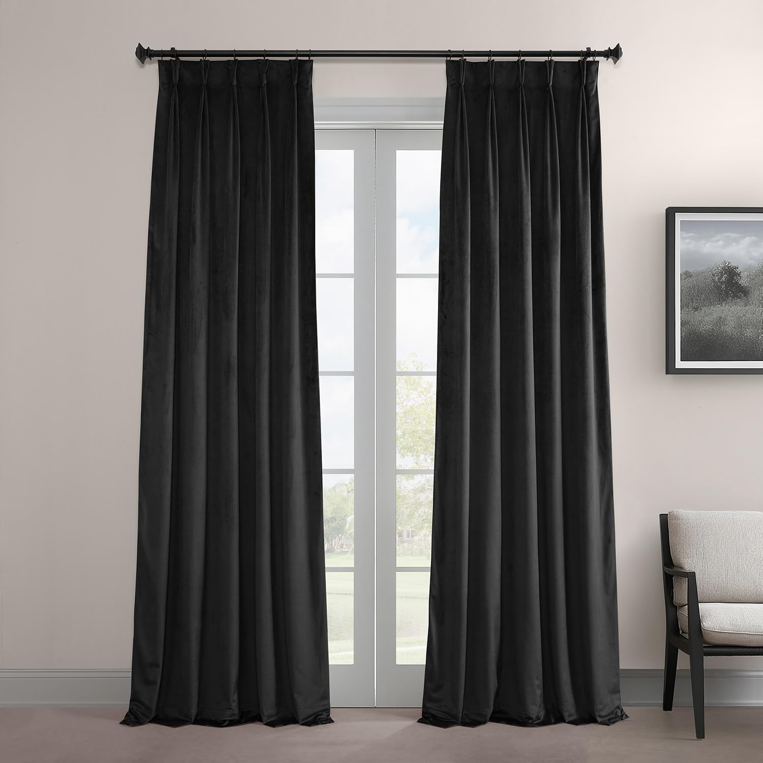Premium Blackout Curtains for Bedroom & Living Room - 84 Inch Length Velvet Thermal Insulated Drapes with Signature Pleat Design (25W x 84L, Warm Black) - Perfect for Light Blocking, Privacy & Temperature Control