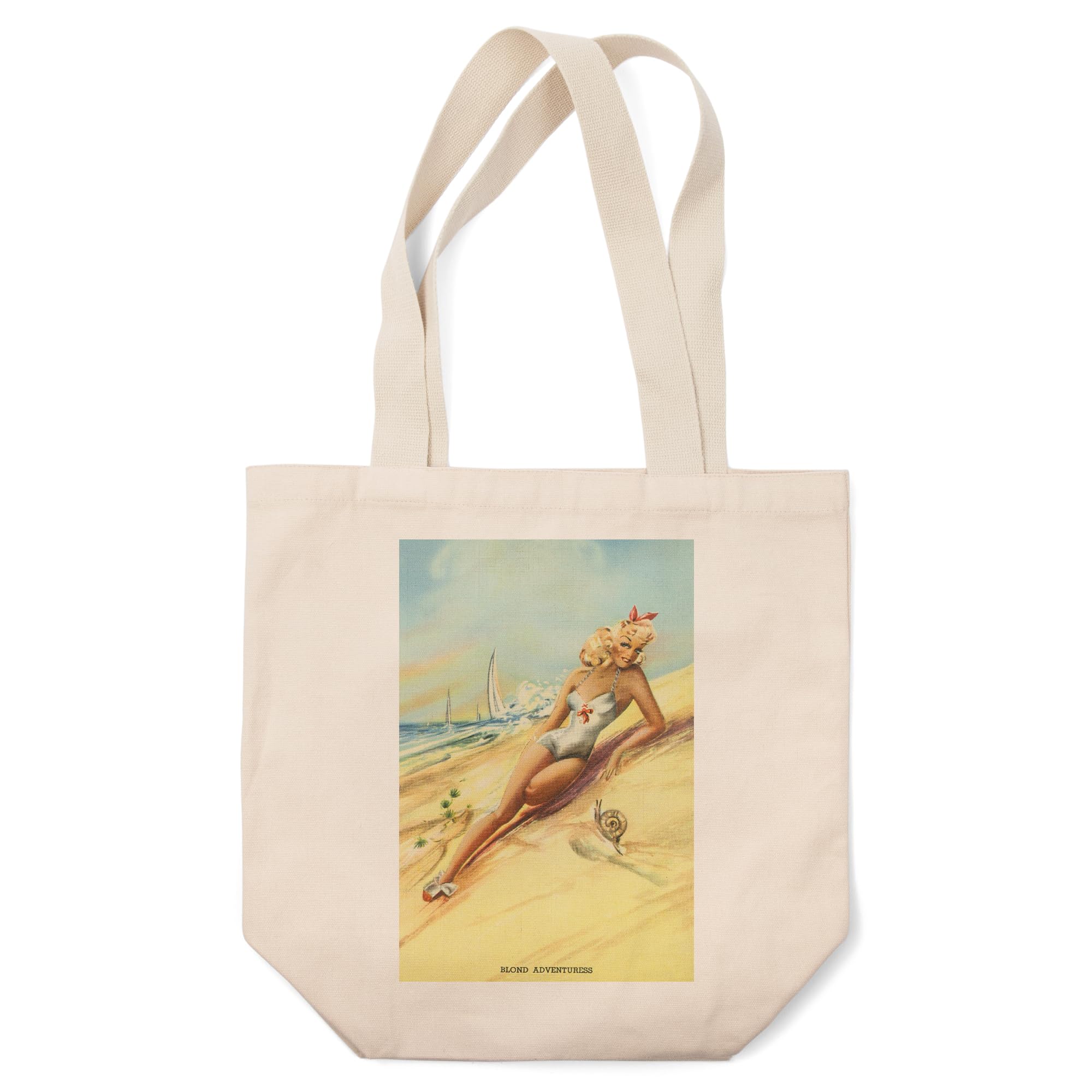 Pin-up Girl Blonde Adventuress Beach Tote Bag - 100% Cotton Canvas Reusable Shopping Bag for Groceries, Beach Trips & Everyday Use