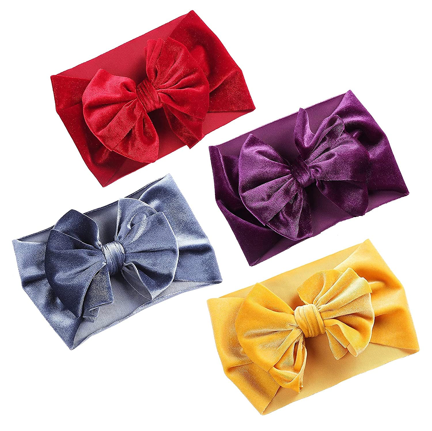 Stretchy Elastic Soft Wide Velvet Bow Headbands for Women - Adjustable Hairband Turban Headwrap with Knot Design (2 Pack) - Perfect for Workouts, Yoga, and Casual Wear