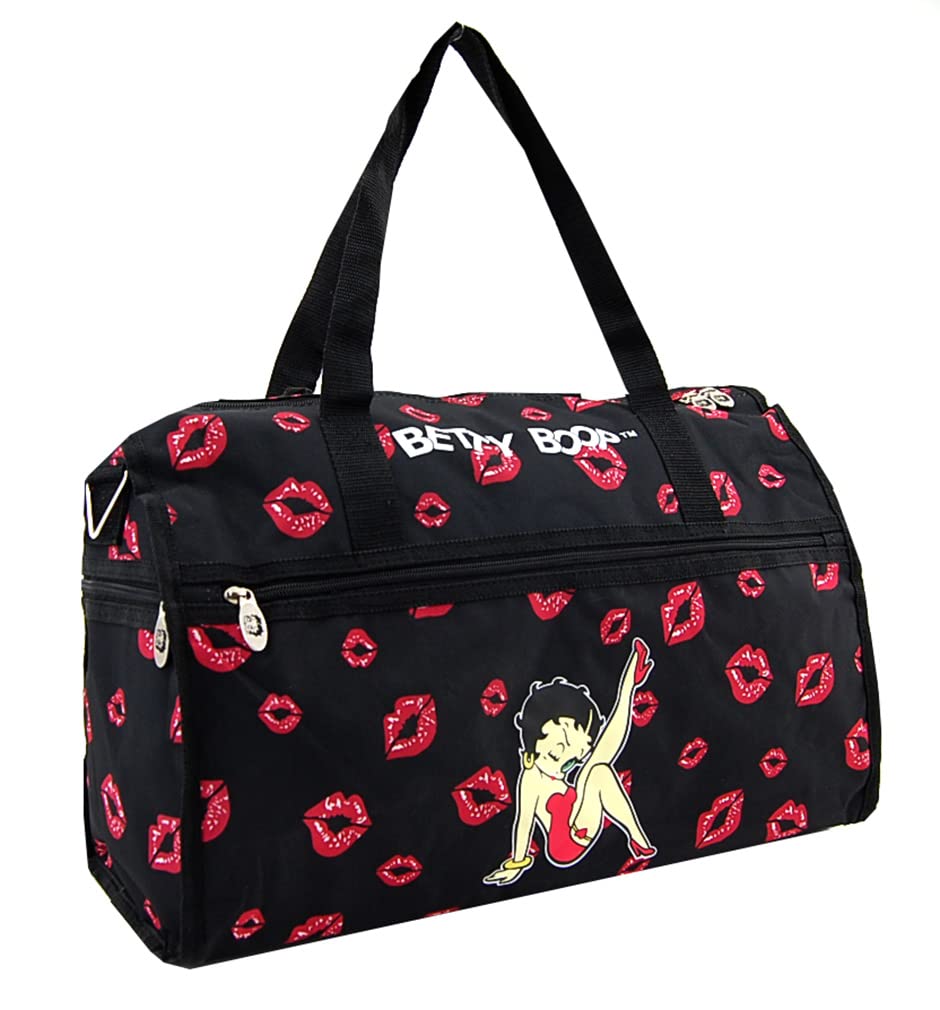Betty Boop Large Black Duffel Bag with Adjustable Long Strap - Perfect for Travel, Gym, Sports & Weekend Getaways