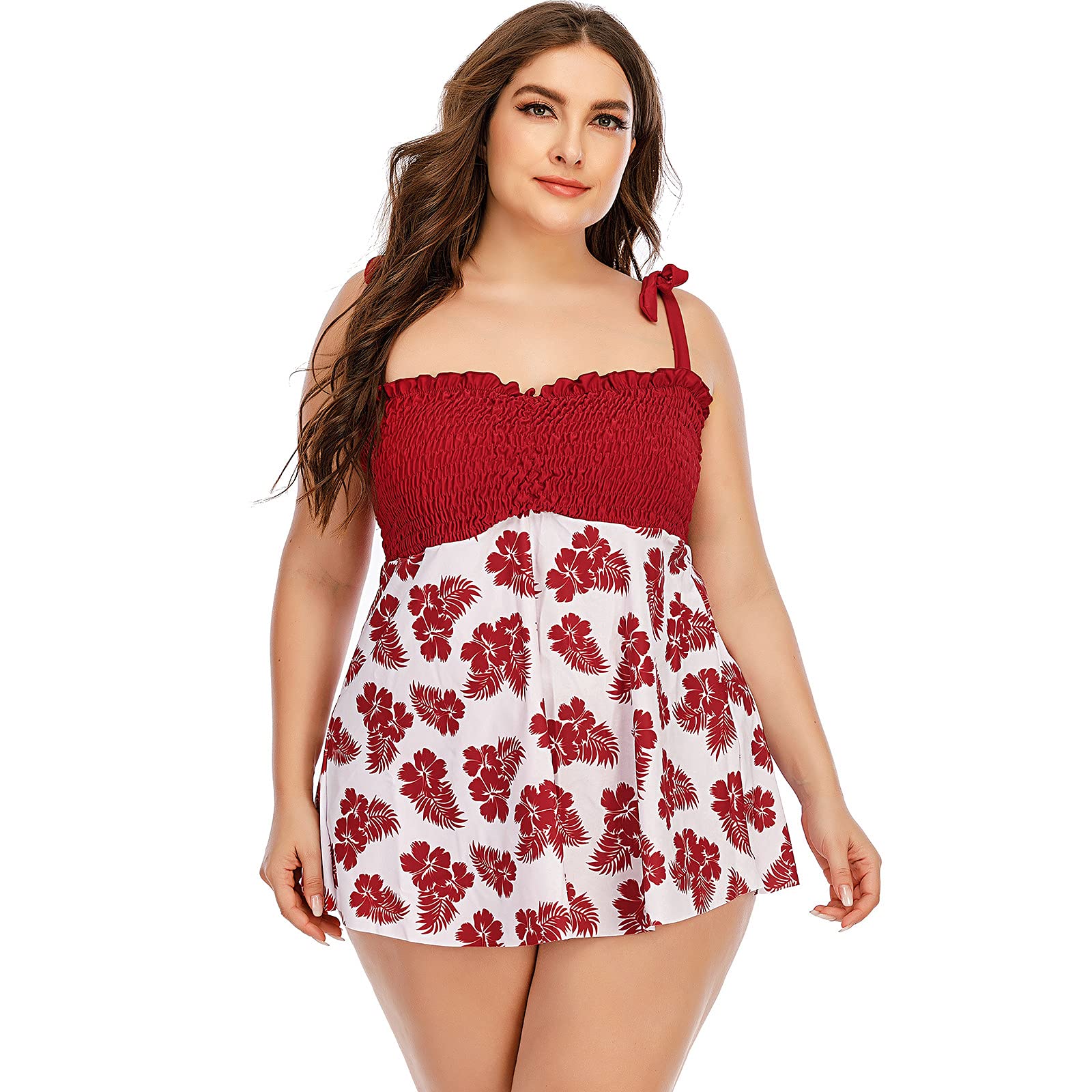 Wodceeke Women's Plus Size Tankini Swimdress with Tummy Control - Flattering Swimwear Set for Beach, Pool & Vacation | Comfortable Swim Suit for Curvy Women