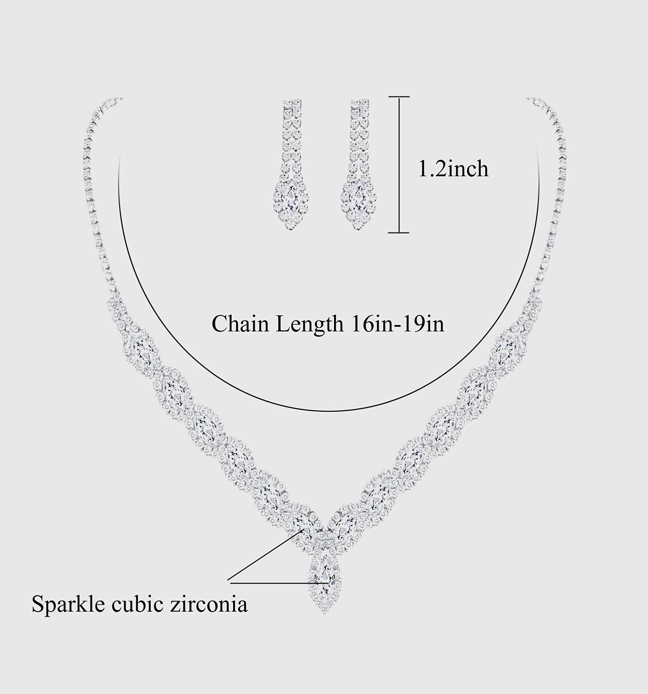 CZ Rhinestone Necklace & Earrings Set for Wedding, Bridesmaid, Prom, Evening Party, Homecoming - Sparkling Jewelry for Special Occasions