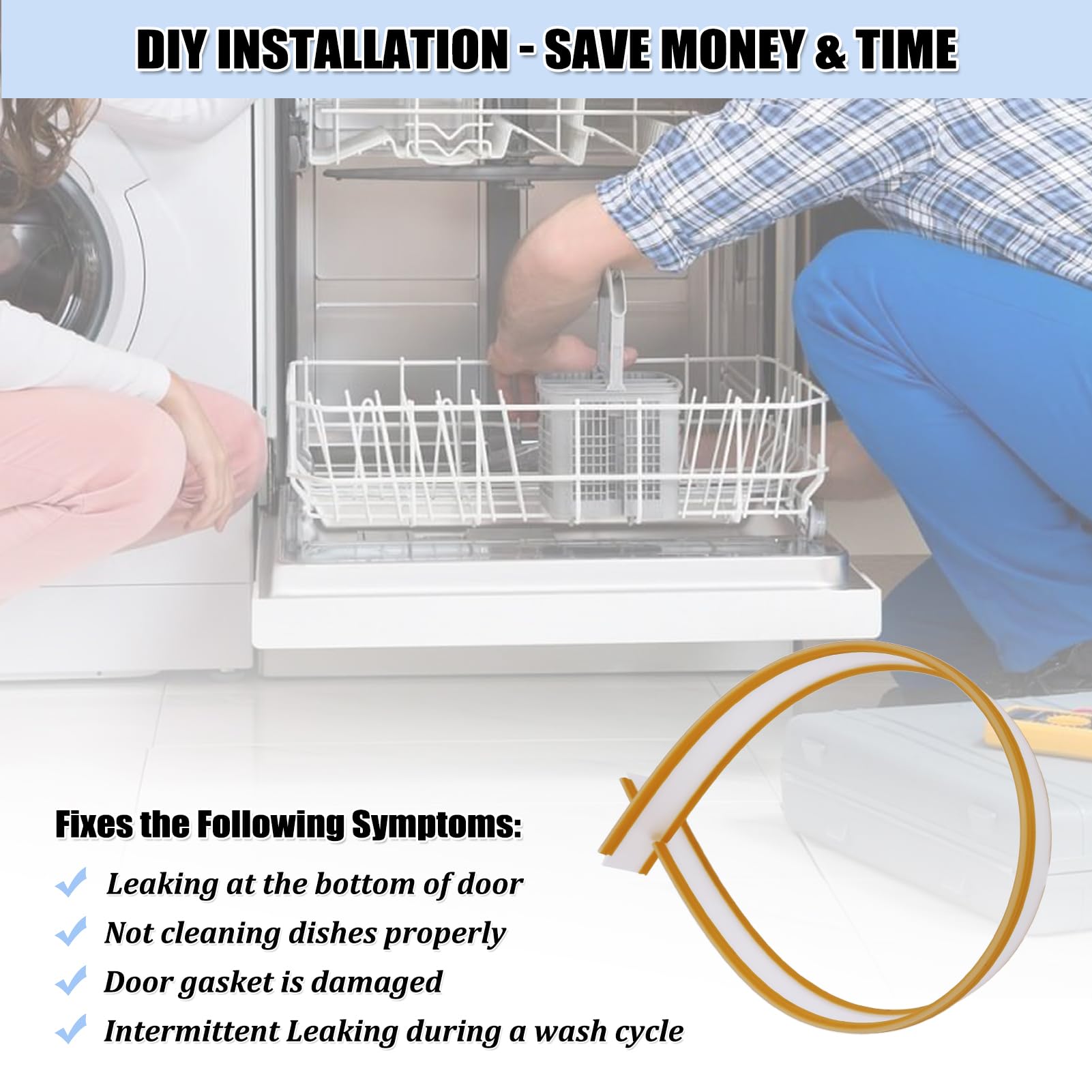 Frigidaire/Kenmore Dishwasher Bottom Door Seal Gasket Replacement - Compatible with Models 154297601, 154576501, 154759101, AP5809675, PS9495545 (Part# 809006501) - Fix Leaks & Improve Dishwasher Performance for Quiet Operation