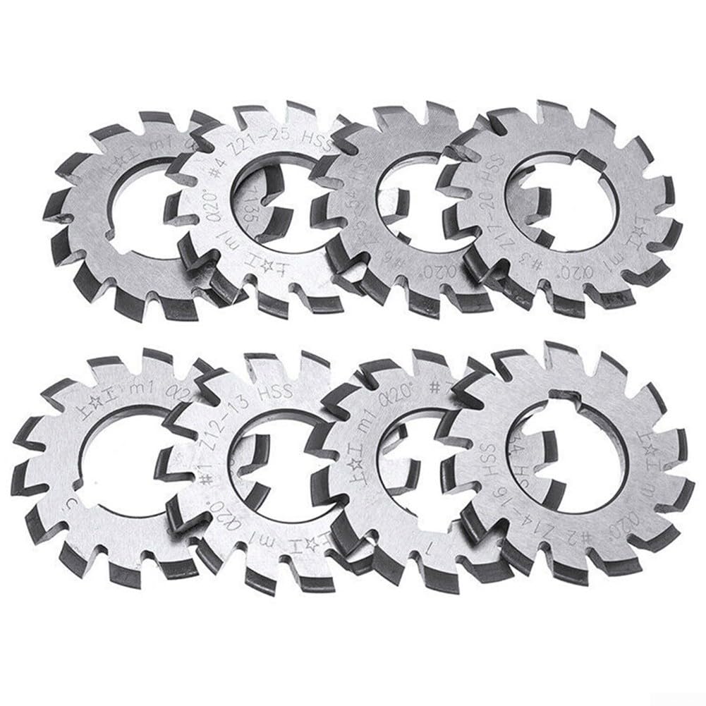 8Pcs HSS M1 Involute Gear Cutters Set - 22mm Diameter, 20 Degree 18 Teeth for Milling Machines | Precision Gear Cutting Tools for DIY Projects & Industrial Machinery Repair