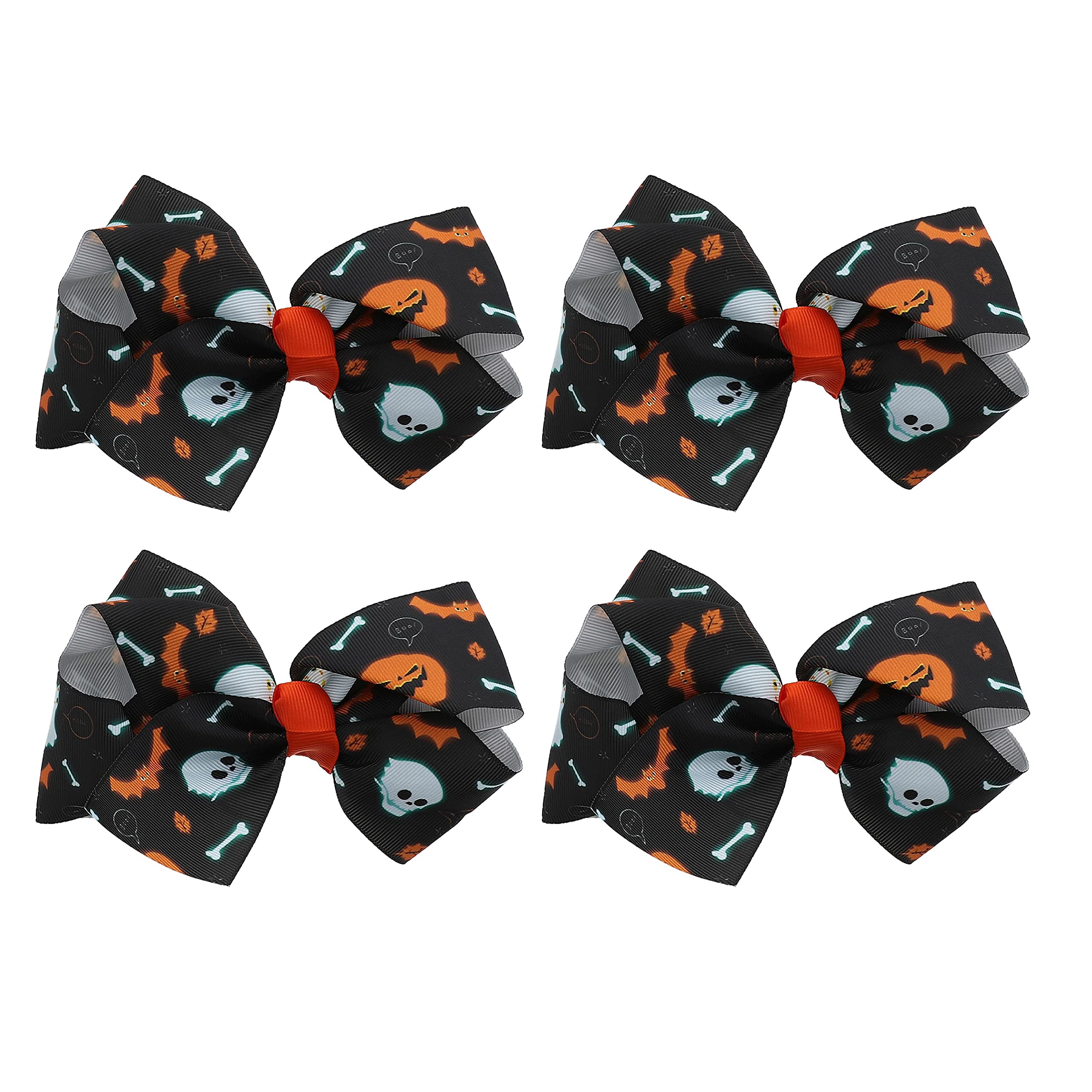 Four Black Halloween Hair Bows with Skulls Ghosts & Bats - Gothic Hair Accessories for Women, Girls Costume Party, Cosplay, Haunted House Events