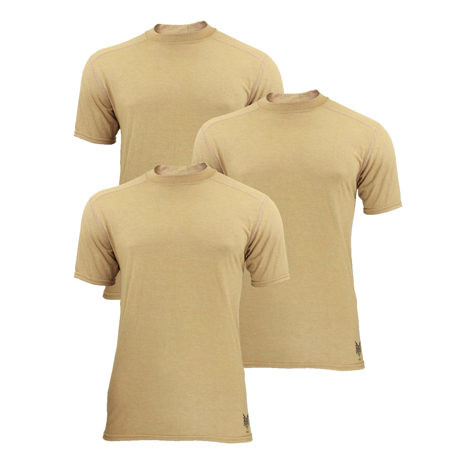 DRIFIRE Military FR Lightweight Base Layer T-Shirt - Flame Resistant, Berry & TAA Compliant, Tan 3-Pack (Small) - Perfect for Military Duty, Outdoor Work & Firefighting
