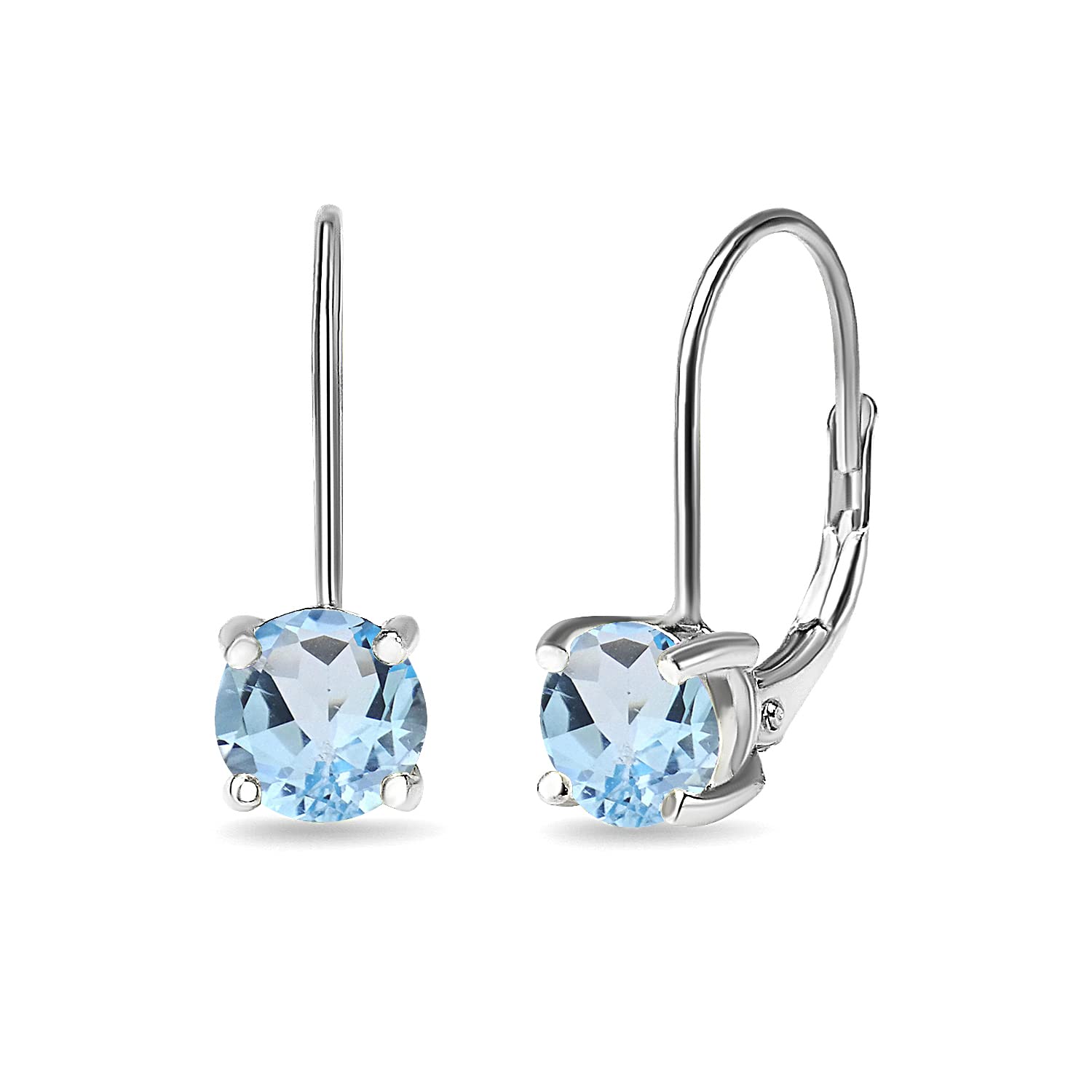 6mm Round Birthstone Leverback Earrings for Women - Genuine or Synthetic Gemstone Sterling Silver with Gold Flash - Elegant Drop & Dangle Earrings for Everyday Wear, Parties & Gifts