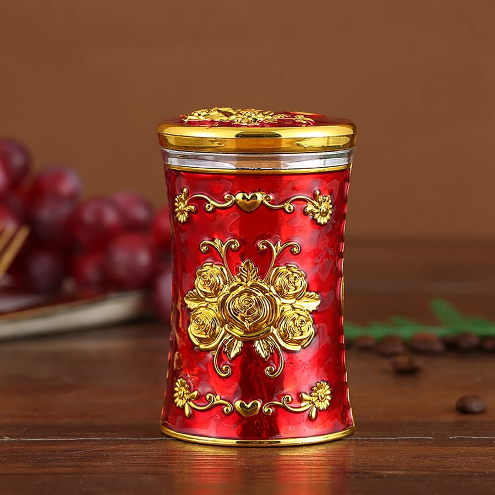 Vintage Floral Plastic Toothpick Holder with Lid - 8.3x5cm Toothpick Dispenser Jar for Restaurant, Kitchen, Bar, Home & Party Table Decor - Perfect for Appetizers, Snacks & Entertaining Guests