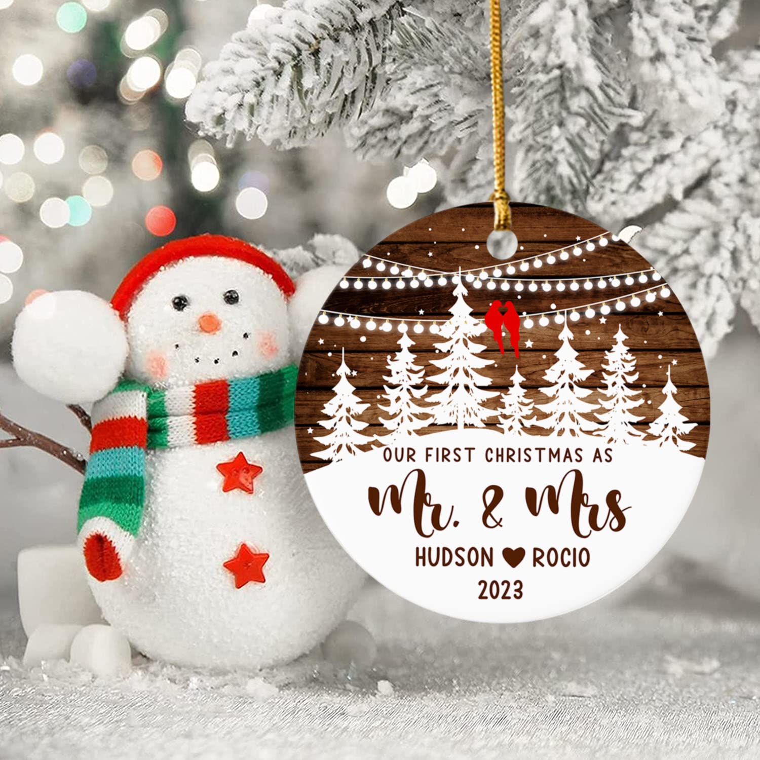 2025 Our First Christmas As Mr & Mrs Personalized Wooden Ornament - Custom Couple's First Married Christmas Tree Decoration - Handmade Hanging Keepsake for Newlyweds - Perfect for Holiday Decor, Gift Giving & Memory Preservation