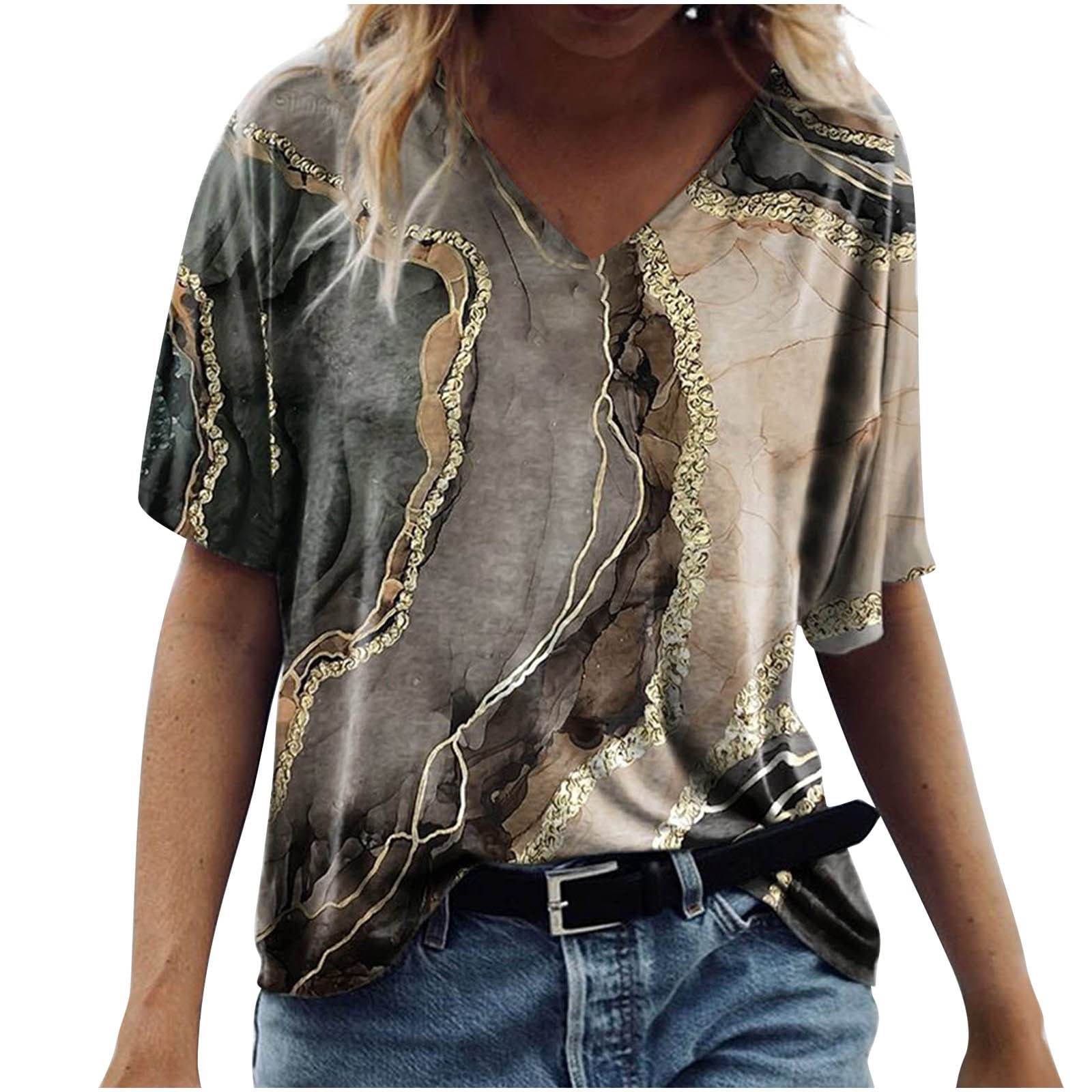Women's Plus Size Summer Tops - Cute V-Neck Short Sleeve Tunic Blouse for Beach & Casual Wear | Perfect for Vacation, Pool Party & Everyday Outfits