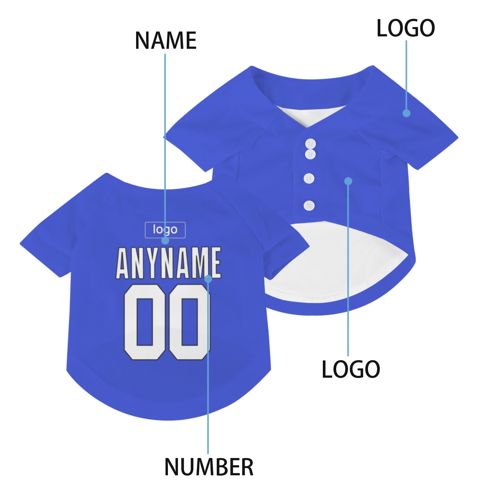 Custom Personalized Pet Baseball Jersey for Dogs & Cats - Printed Text Logo Dog Shirt & Cat Shirt | Perfect for Pet Parties, Halloween Costumes & Game Day Outfits