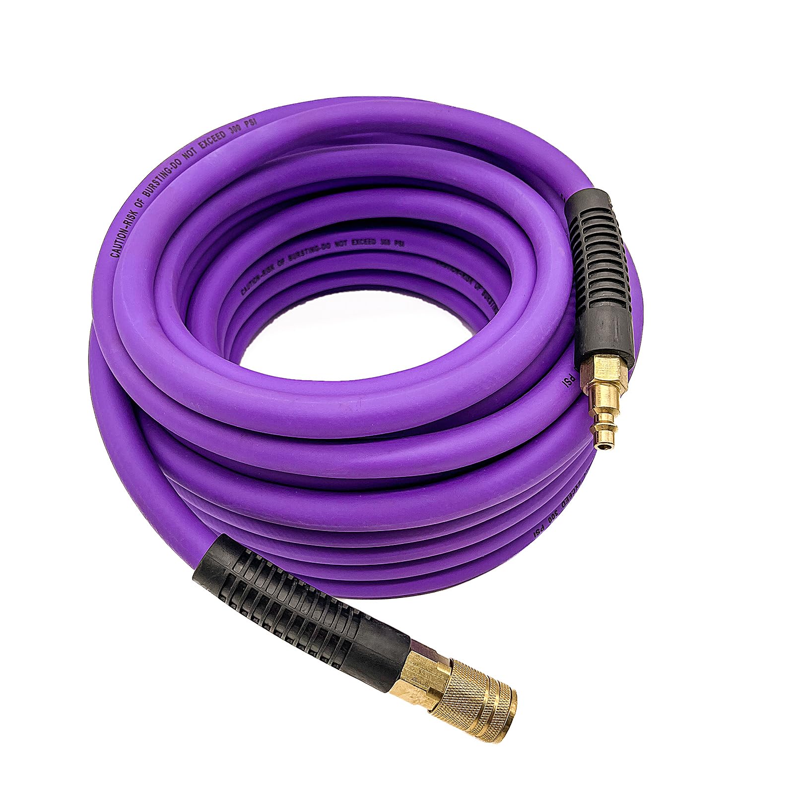 **3/8-Inch x 25FT Hybrid PVC Air Hose – Heavy Duty 300 PSI Air Compressor Hose, Kink Resistant & All-Weather Flexible with 1/4-Inch Industrial Fittings & Bend Restrictors (Purple) – Ideal for Construction, Automotive, and DIY Projects**