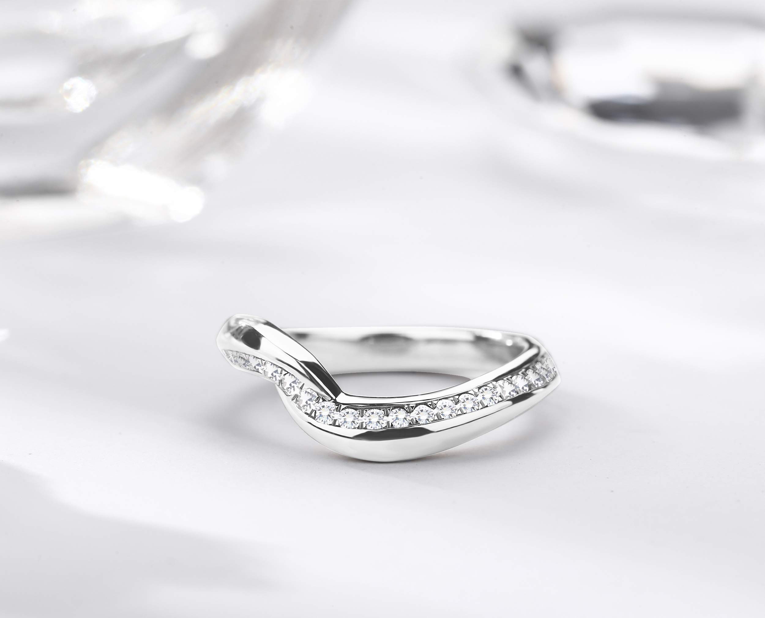 14K White Gold Swirl Eternity Ring with Pave Diamonds - April Birthstone Wedding Band & Engagement Ring for Women | Unique Minimalist Jewelry Gift for Anniversary, Valentine's Day & Special Occasions