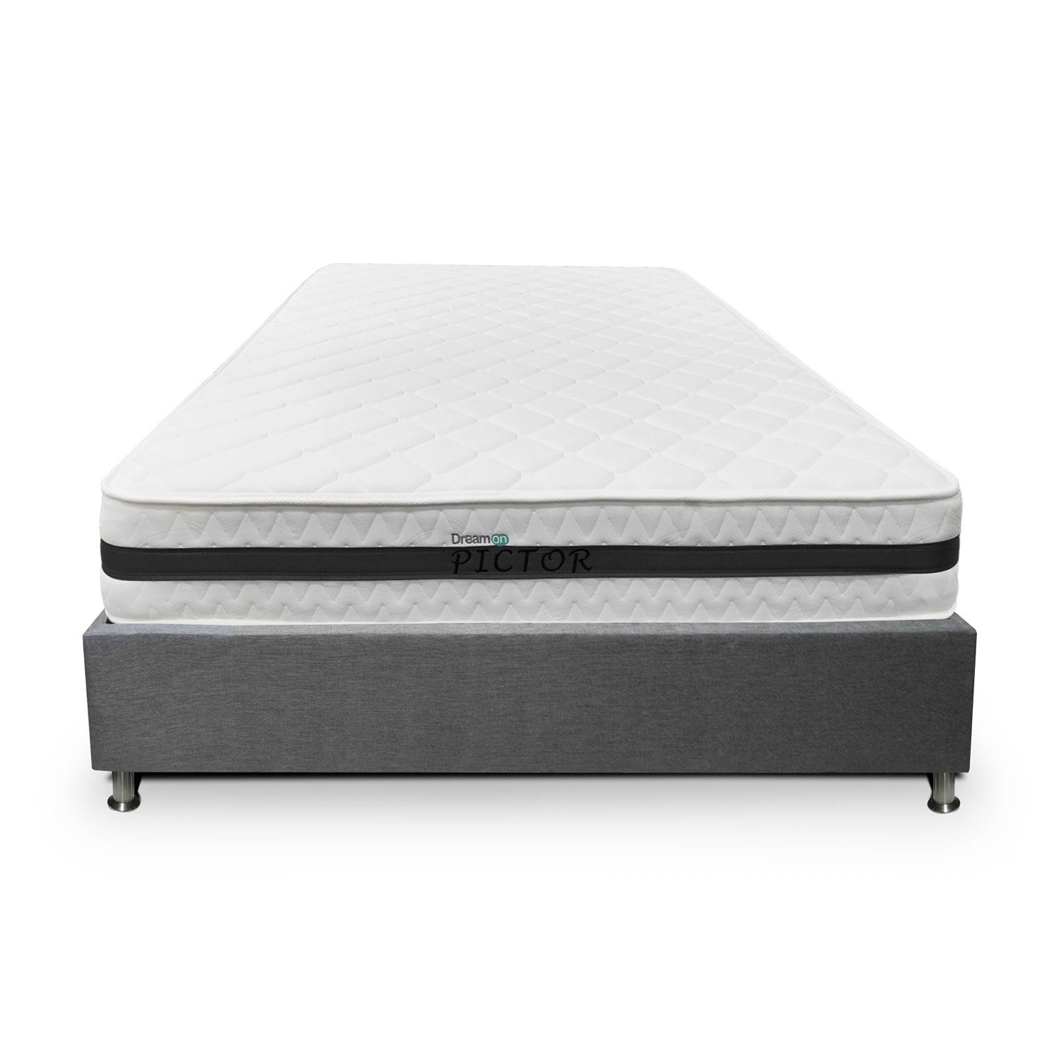 DreamOn Pictor Grey Simple 100cm Rectangular Bed Frame and Mattress Combo with Pillow - Perfect for Small Bedrooms, Guest Rooms & Studio Apartments