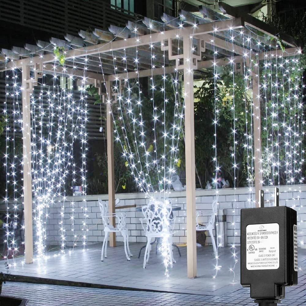 Solhice 600 LED Curtain Lights Outdoor 20ft x 10ft - Cool White String Lights for Wedding Backdrop, Bedroom Decor, Backyard Party & Indoor Holiday Lighting (Not Connectable) - Perfect for Christmas, Halloween, Garden and Home Decoration