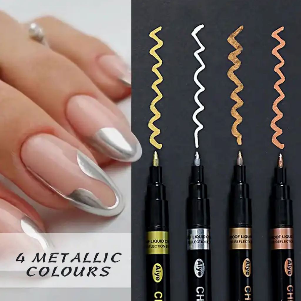 Metallic Nail Art Painting Pen - Professional Nail Design Tool for DIY Manicure at Home, Salon & Party Makeup