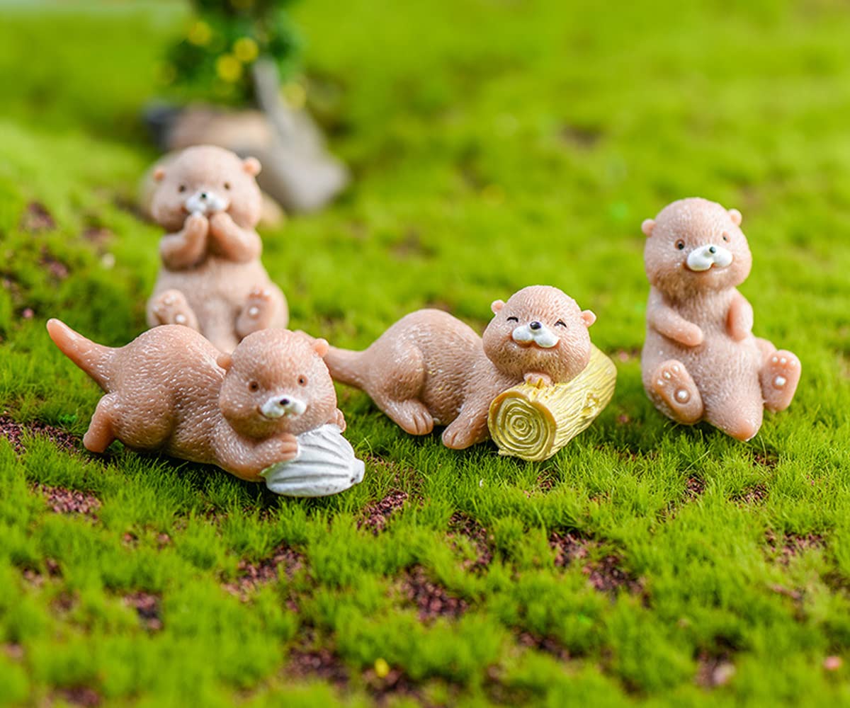 4PCS Otter Fairy Garden Miniature Figurines - DIY Fairy Garden Accessories Kit with Micro Landscape Ornaments & Animals - Perfect for Fairy Gardens, Terrariums & Home Decor