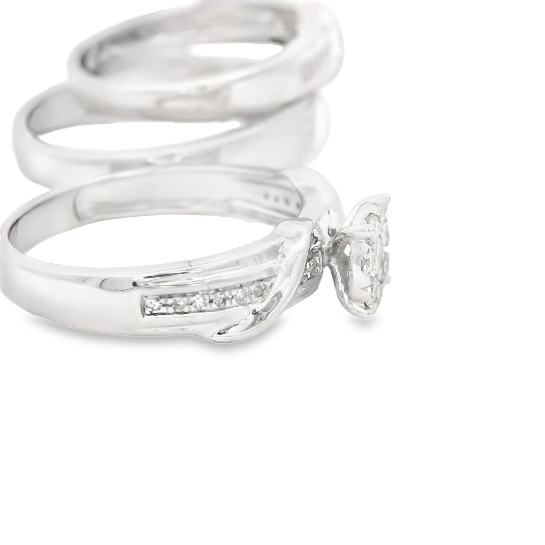 14K White Gold Trio Set Round Alternative Diamond Rings for Women | Elegant Bridal, Engagement & Anniversary Jewelry Gift | JTJ™