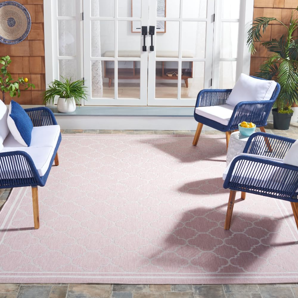SAFAVIEH Courtyard Collection 8' x 10' Pink Beige Indoor Outdoor Waterproof Rug - Easy Clean Non-Slip Area Rug for Patio, Backyard, Mudroom, Deck & Poolside (CY8918)