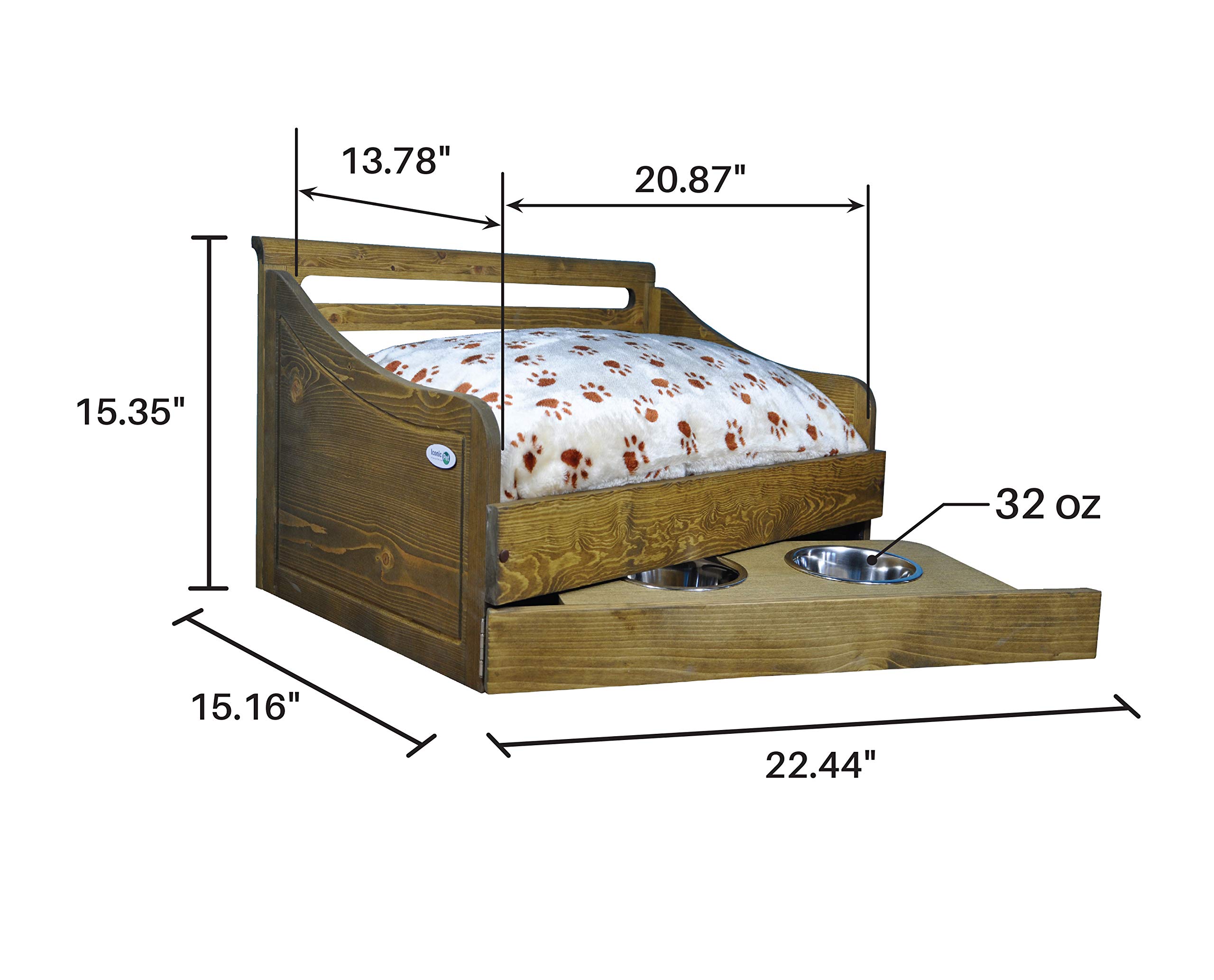 Stylish Rustic Brown Wooden Pet Bed with Feeder - Small Multipurpose Pet Furniture for Dogs & Cats - Perfect for Living Room, Bedroom or Outdoor Use
