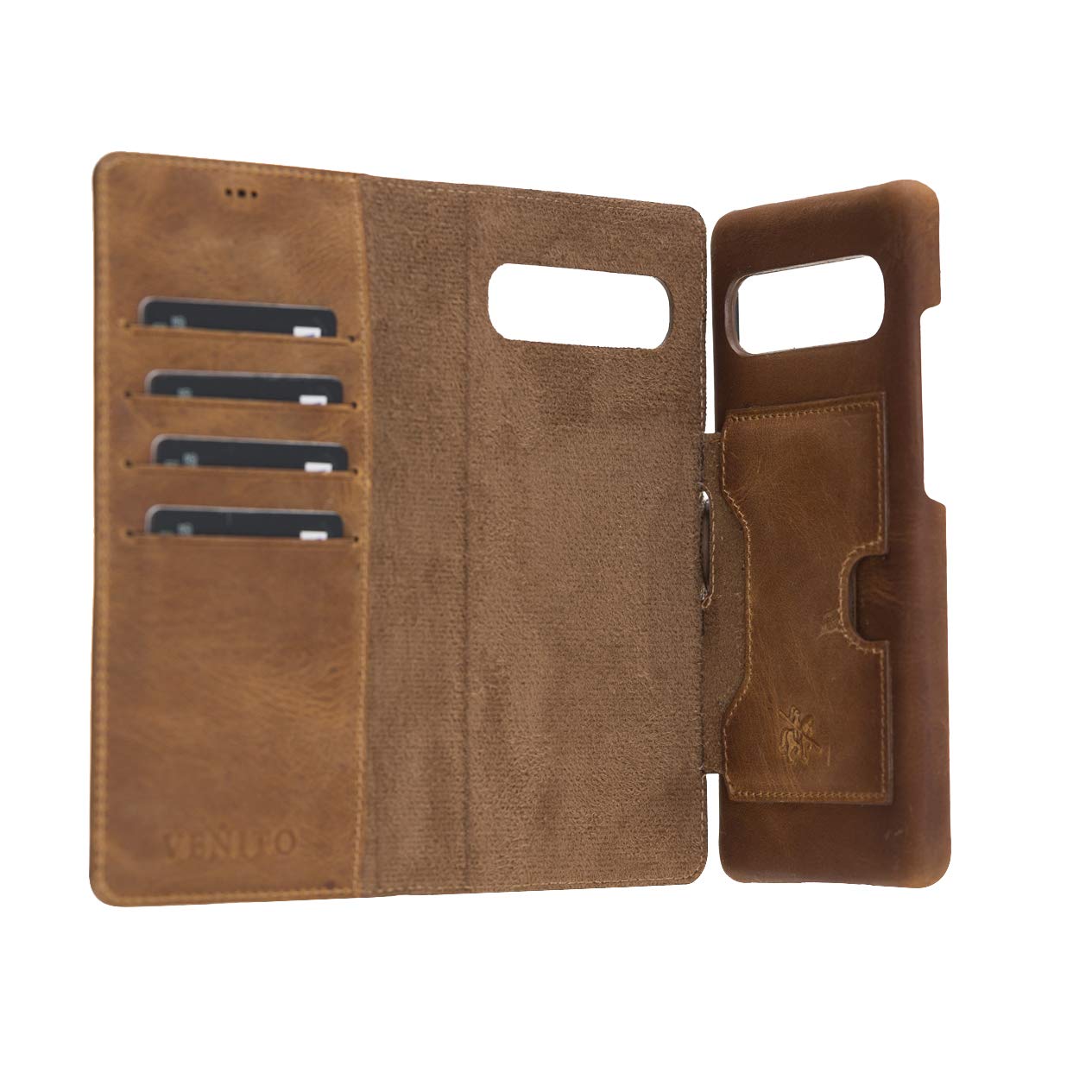 Venito Florence Genuine Leather Wallet Phone Case for Samsung Galaxy S10 5G - RFID Blocking for Security - Detachable Card Holder - Antique Brown - Perfect for Travel, Business & Everyday Use