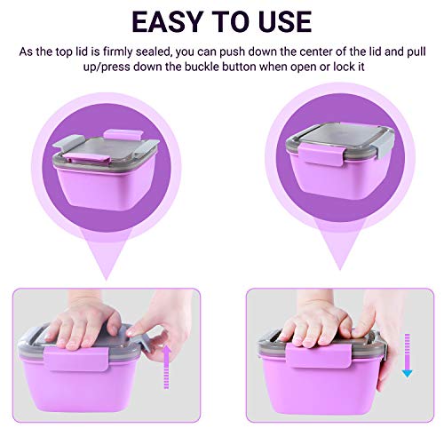 Freshmage 52 oz Bento Lunch Box with 3 Compartments & Dressing Container - Leakproof Meal Prep Container for Salads, Snacks, Office Lunch - Perfect for Men & Women (Purple) | Ideal for Meal Prep, Work Lunch, Picnics & Healthy Eating On-the-Go